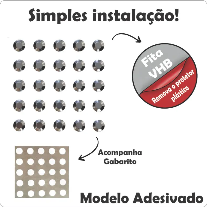 Miniatura 2 de Elemento Tátil Alerta 28mm Inox Liso Adesivado