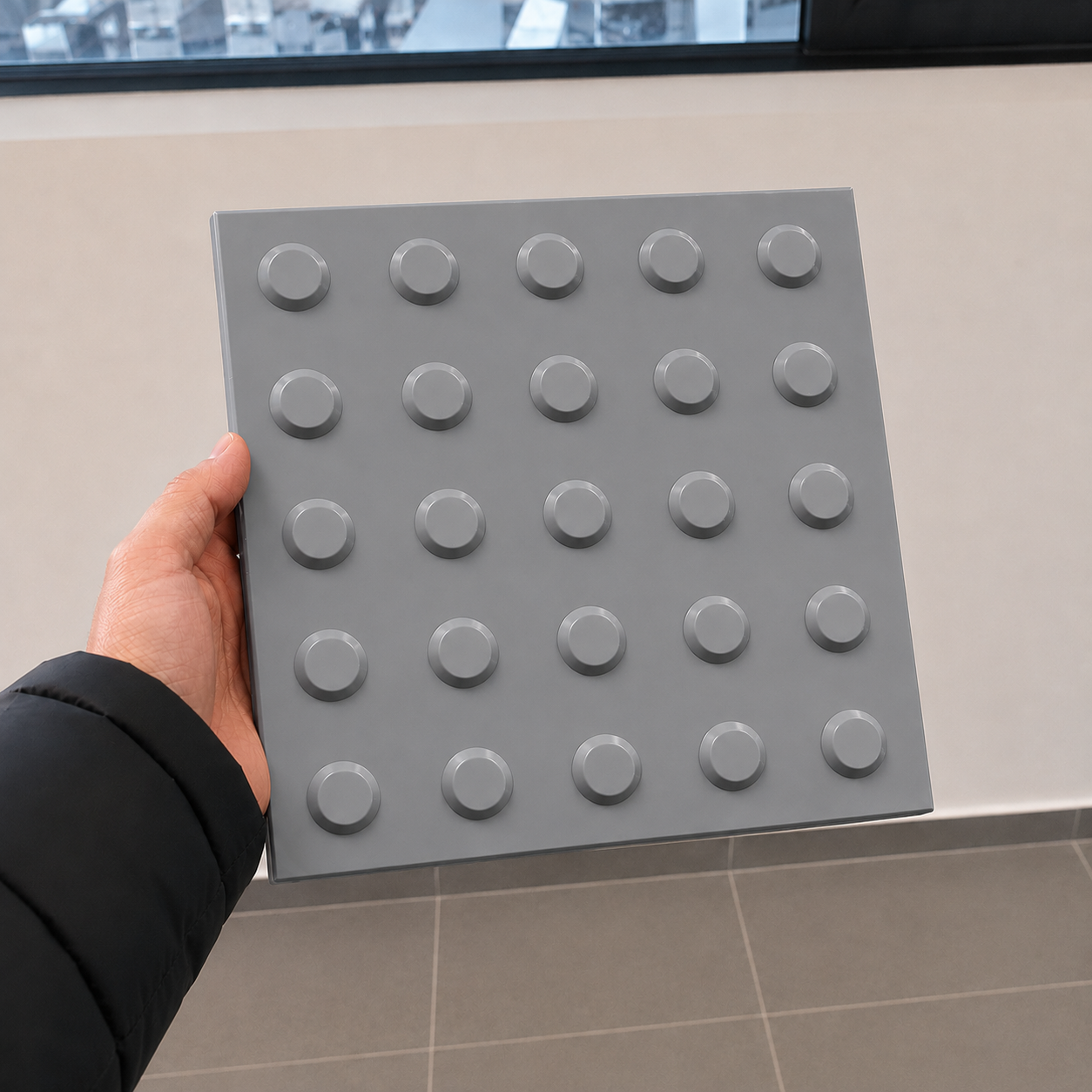 Piso Tátil Alerta Argamassado Cinza 250x250x12 TPE