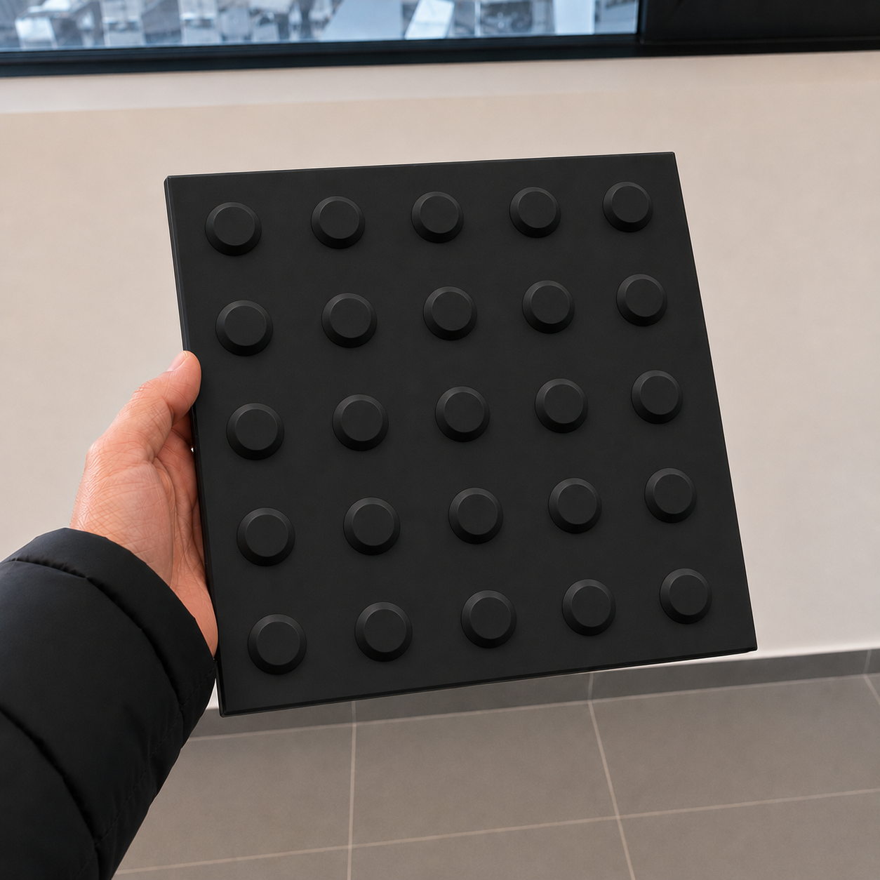 Piso Tátil Alerta Argamassado Preto 250x250x12 TPE
