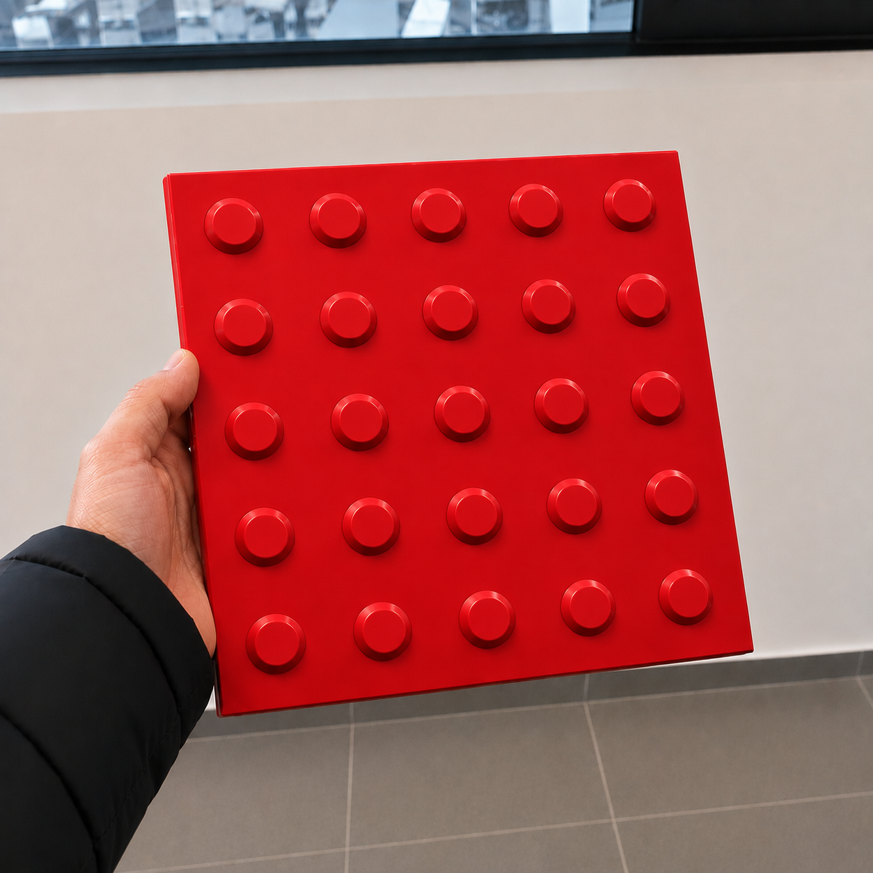 Piso Tátil Alerta Argamassado Vermelho 250x250x12 TPE
