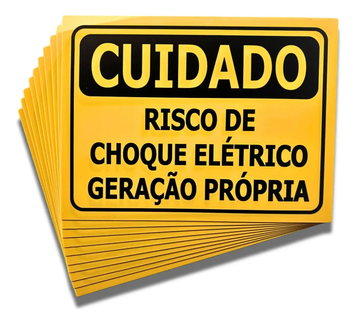 Placa "CUIDADO RISCO DE CHOQUE ELÉTRICO GERAÇÃO PRÓPRIA" - Até 25x15 cm 