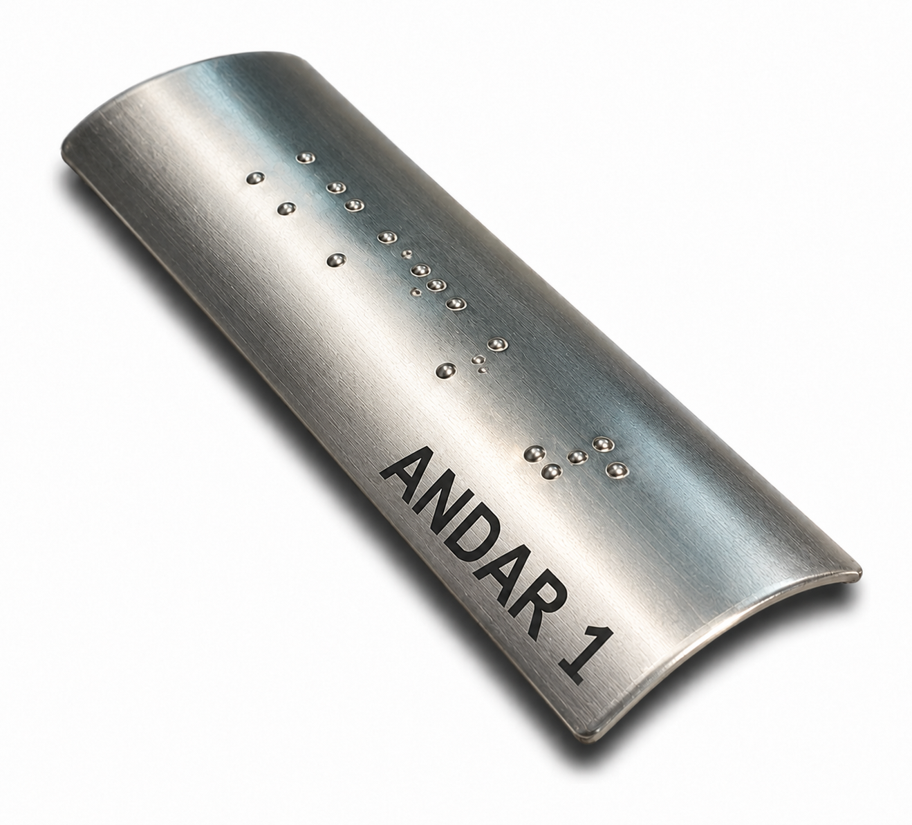 Placa Braille Alumínio p/ Corrimão 10x3cm -  Andar 1