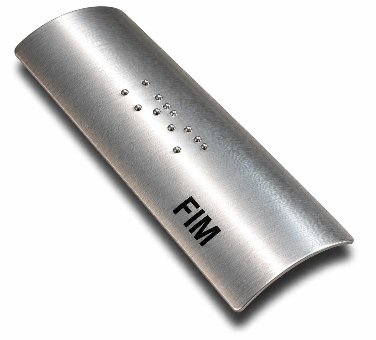 Placa Braille Alumínio p/ Corrimão 10x3cm - Fim