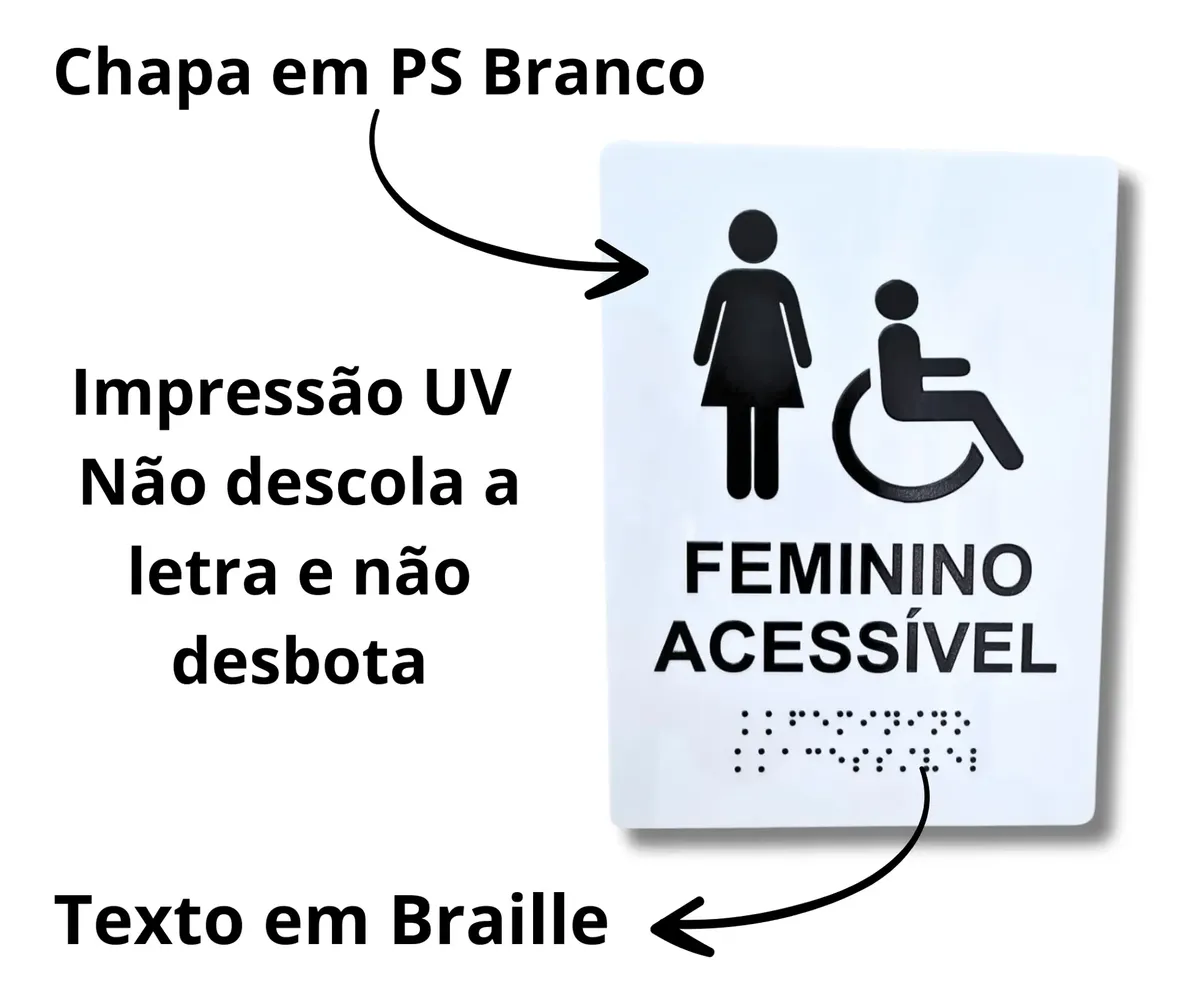 Miniatura 1 de Placa Braille Padrão Sanitário Feminino Acessível
