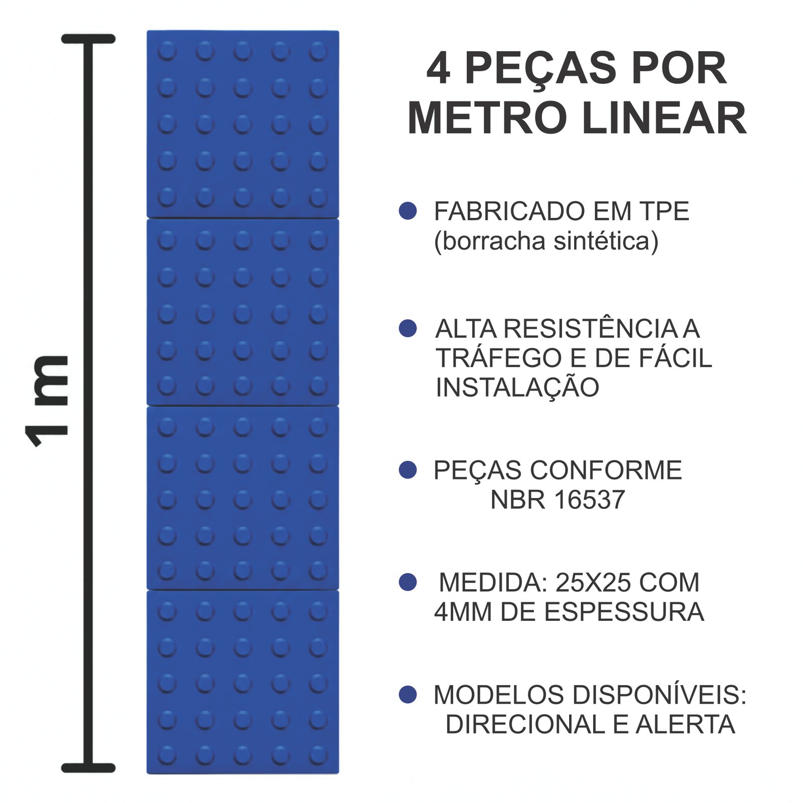 Miniatura 2 de Piso Tátil Alerta Azul 250x250x5 TPE