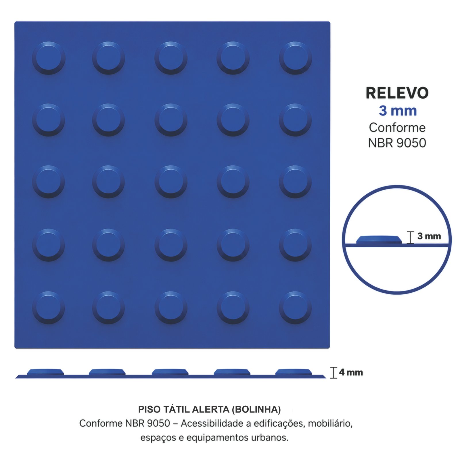 Miniatura 5 de Piso Tátil Alerta Azul 250x250x5 TPE