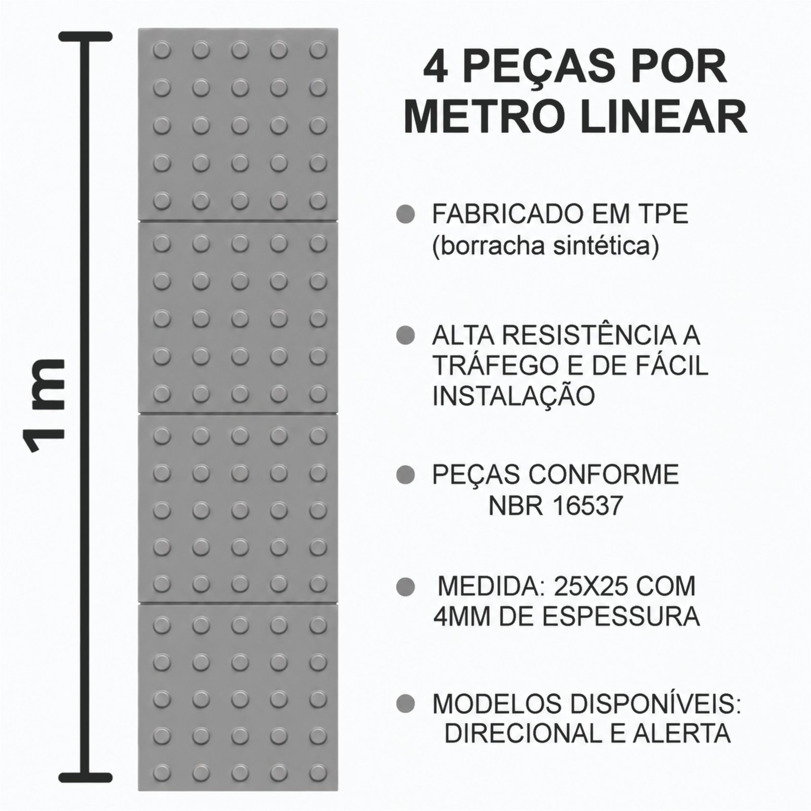 Miniatura 2 de Piso Tátil Alerta Cinza 250x250x5 TPE