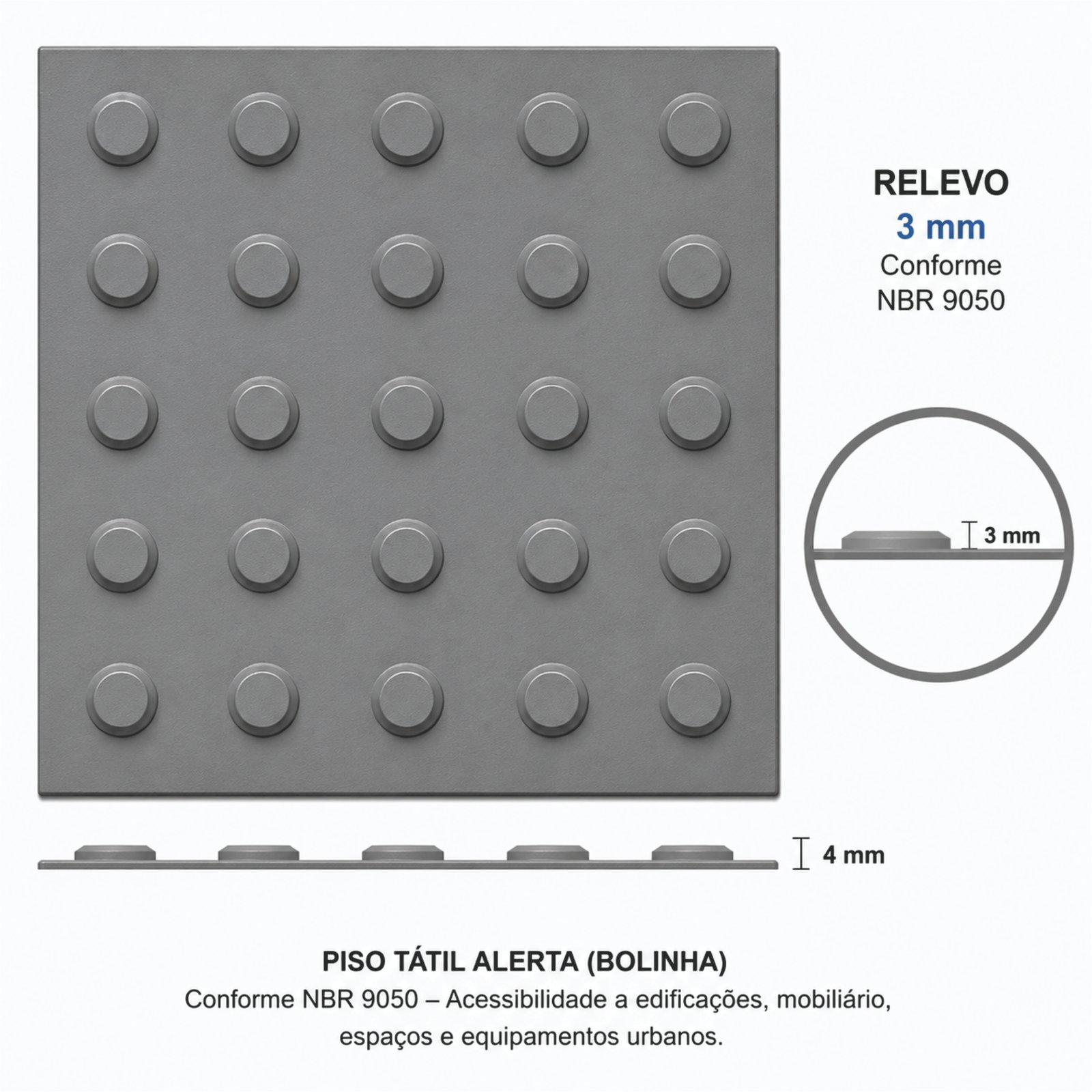 Miniatura 5 de Piso Tátil Alerta Cinza 250x250x5 TPE