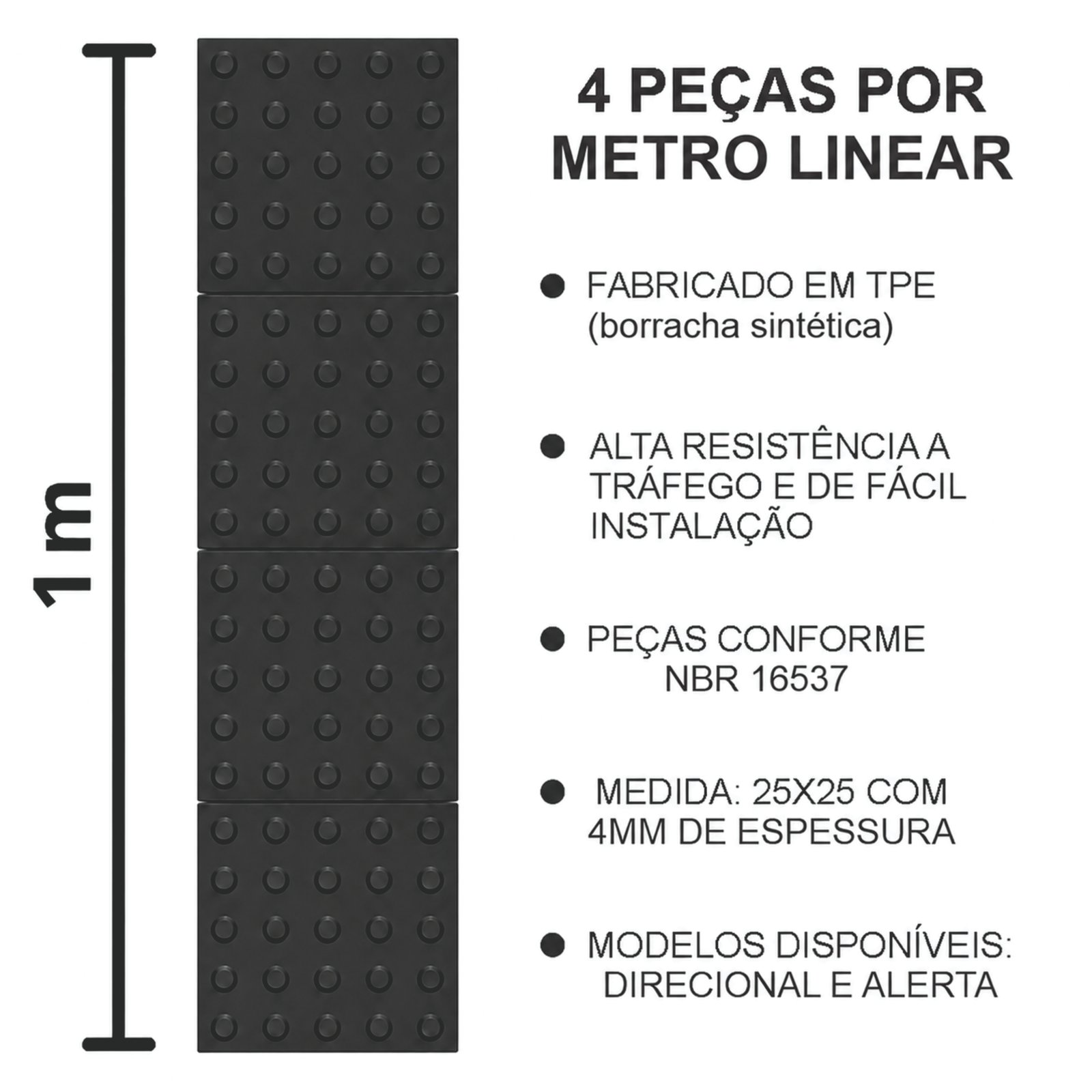 Miniatura 2 de Piso Tátil Alerta Preto 250x250x5 TPE