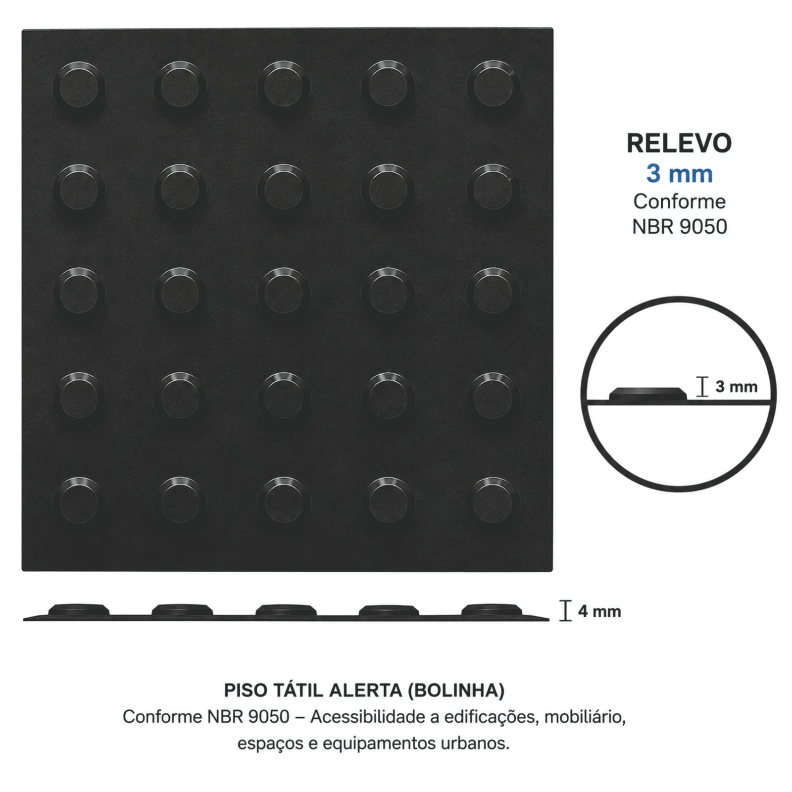 Miniatura 5 de Piso Tátil Alerta Preto 250x250x5 TPE