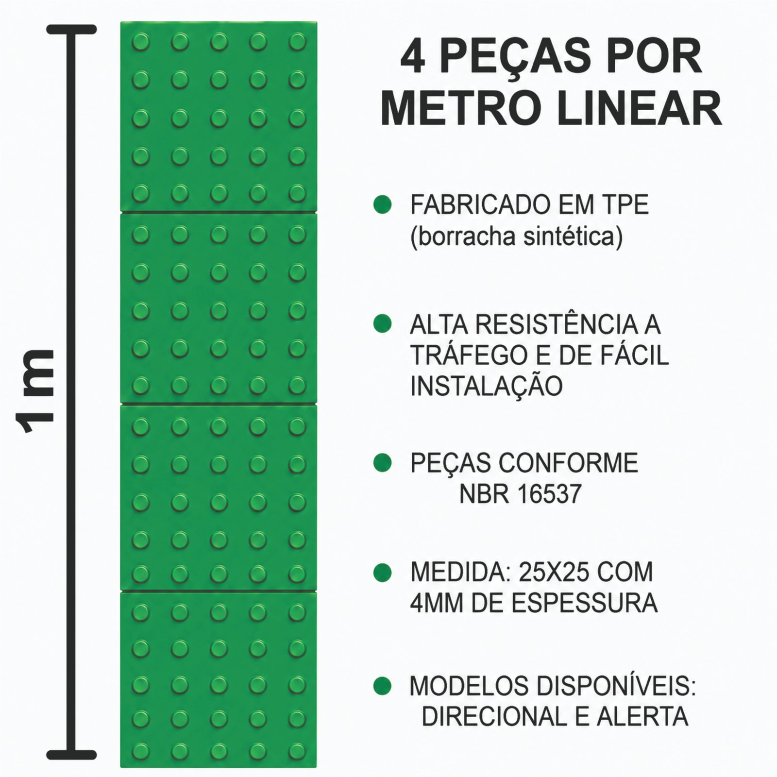 Miniatura 2 de Piso Tátil Alerta Verde 250x250x5 TPE