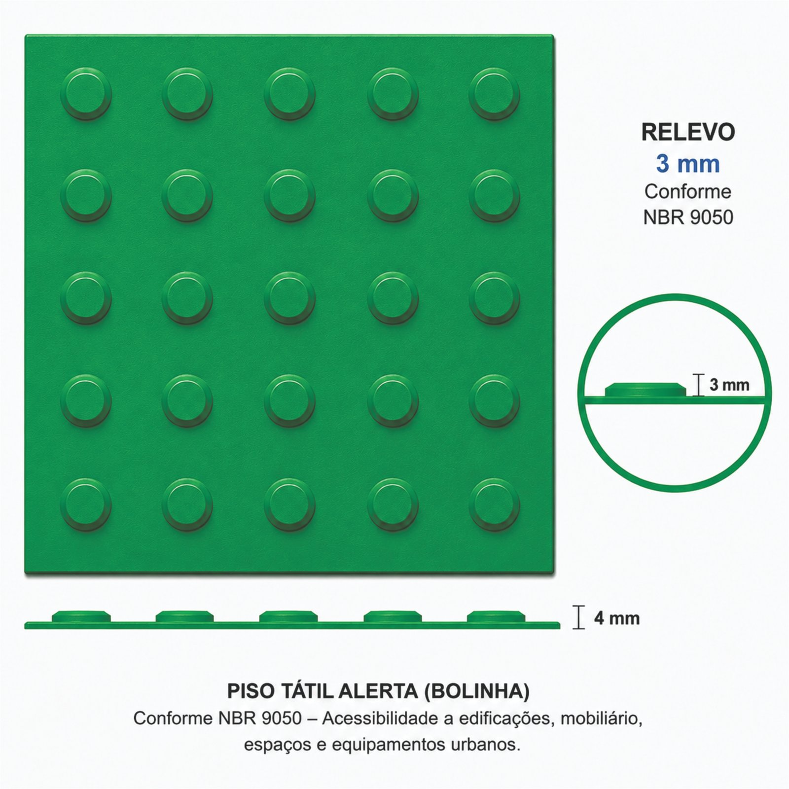 Miniatura 5 de Piso Tátil Alerta Verde 250x250x5 TPE