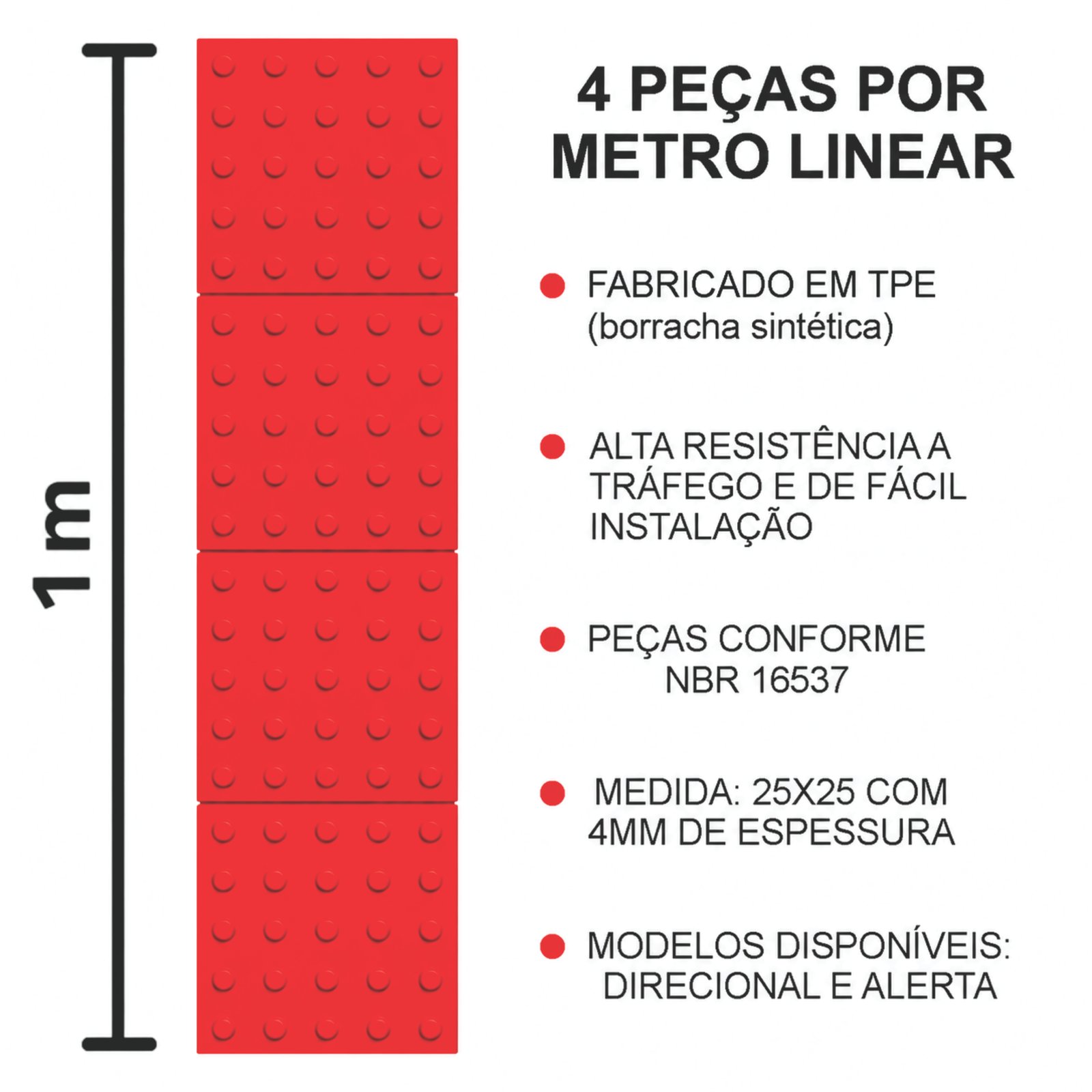 Miniatura 2 de Piso Tátil Alerta Vermelho 250x250x5 TPE