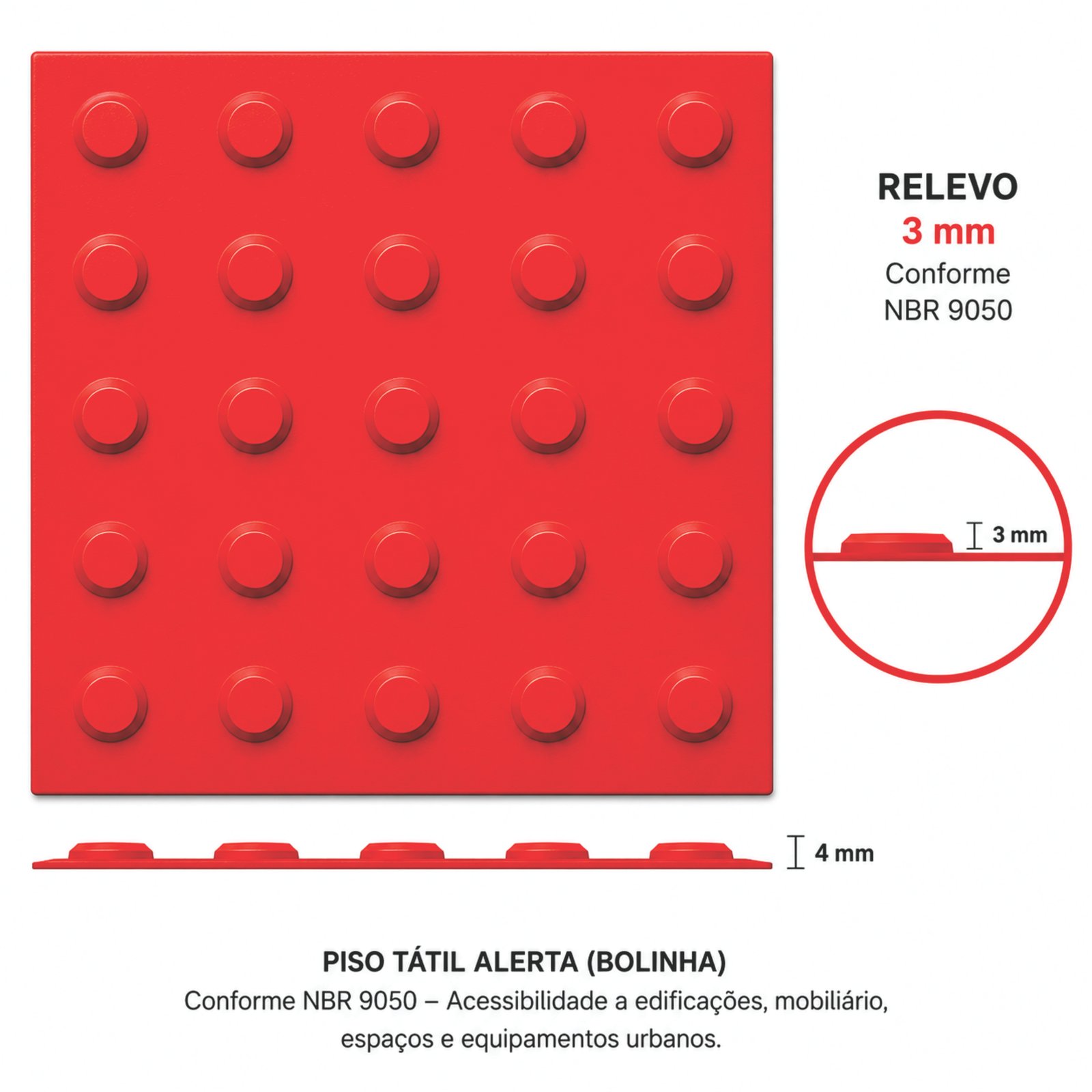 Miniatura 5 de Piso Tátil Alerta Vermelho 250x250x5 TPE