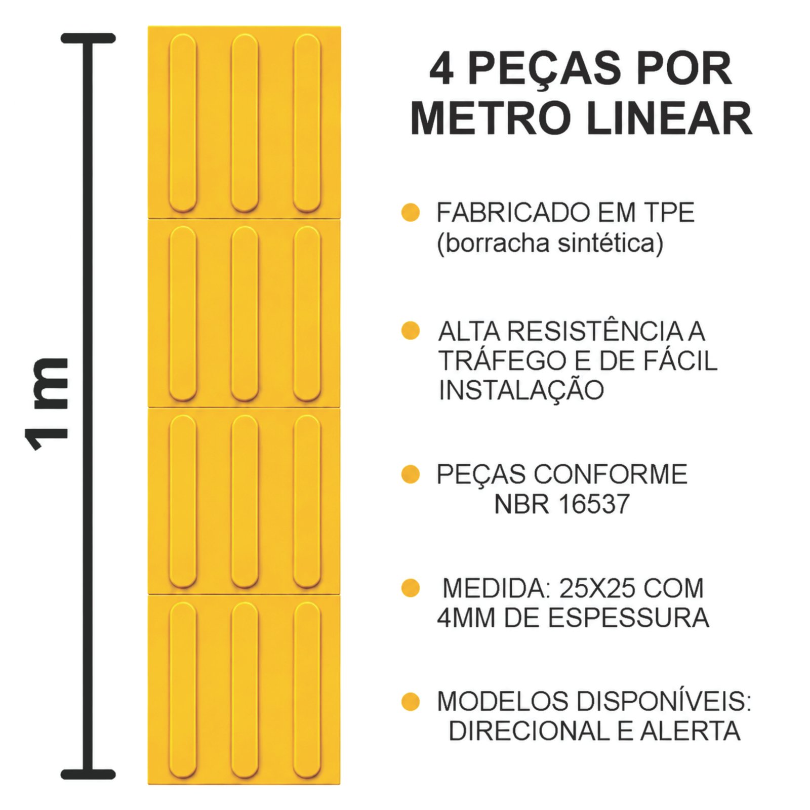 Miniatura 2 de Piso Tátil Direcional Amarelo 250x250x5 TPE