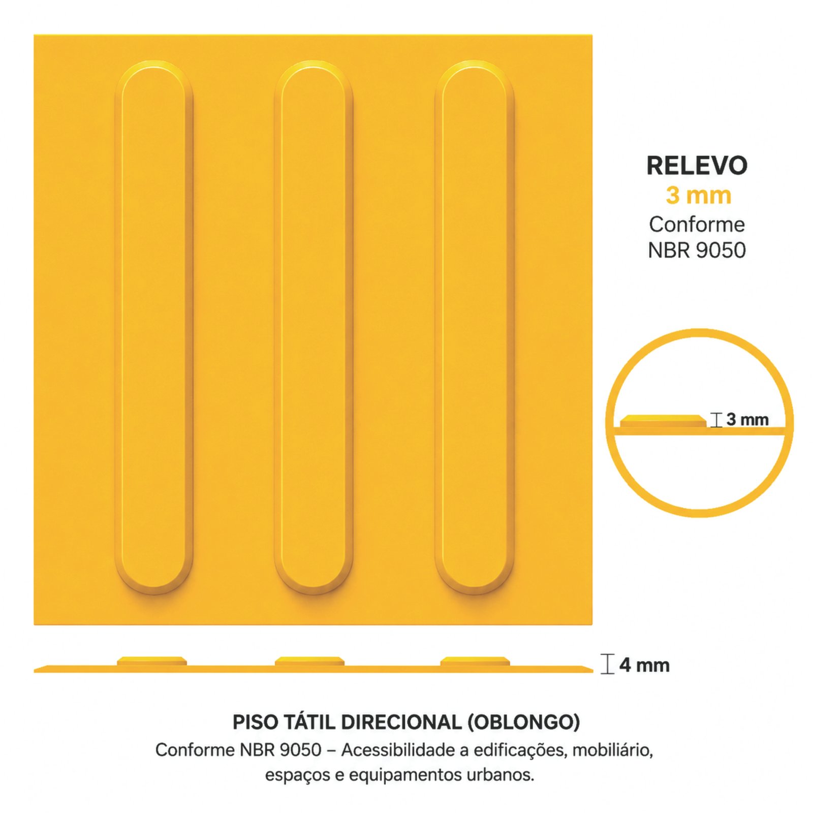 Miniatura 5 de Piso Tátil Direcional Amarelo 250x250x5 TPE