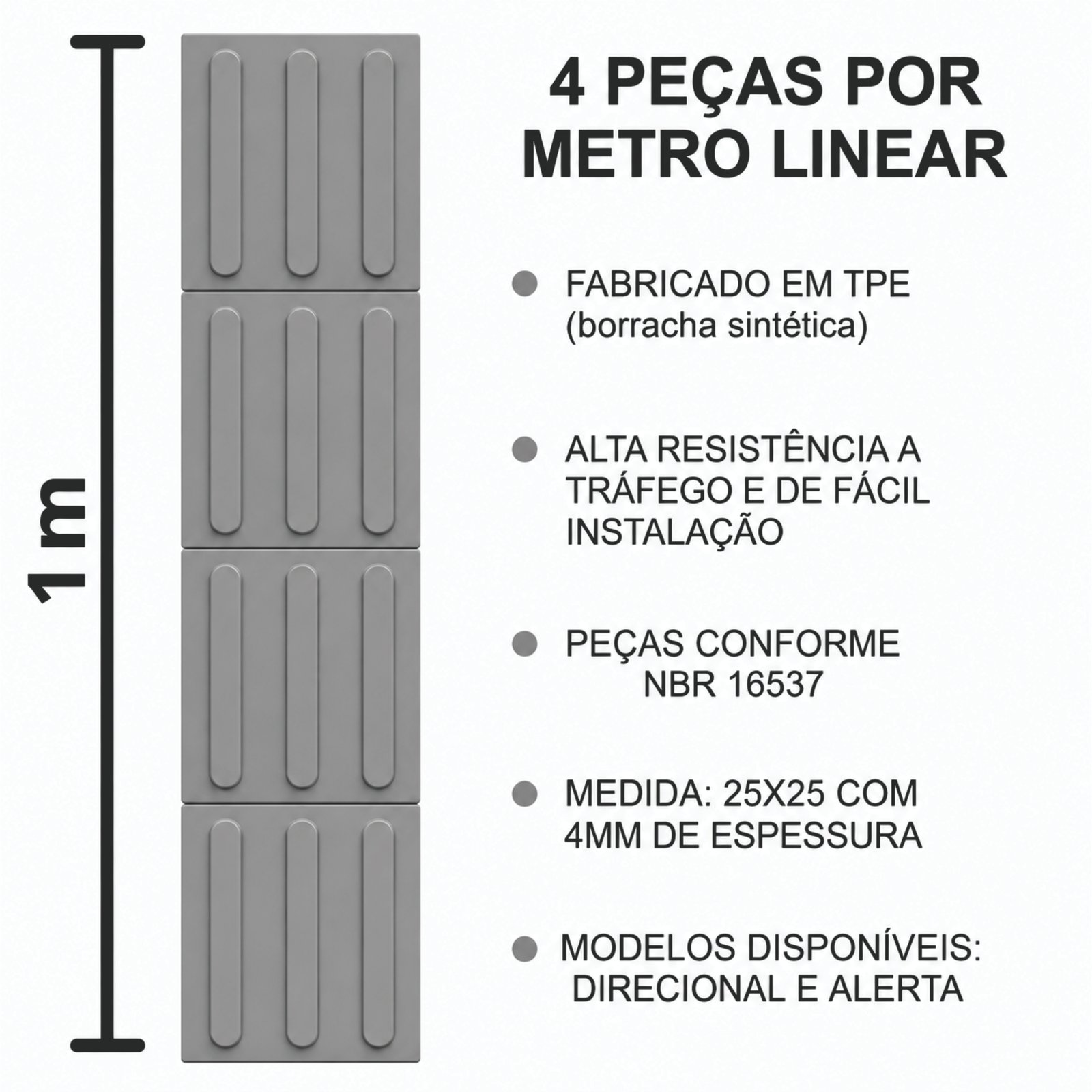 Miniatura 2 de Piso Tátil Direcional Cinza 250x250x5 TPE
