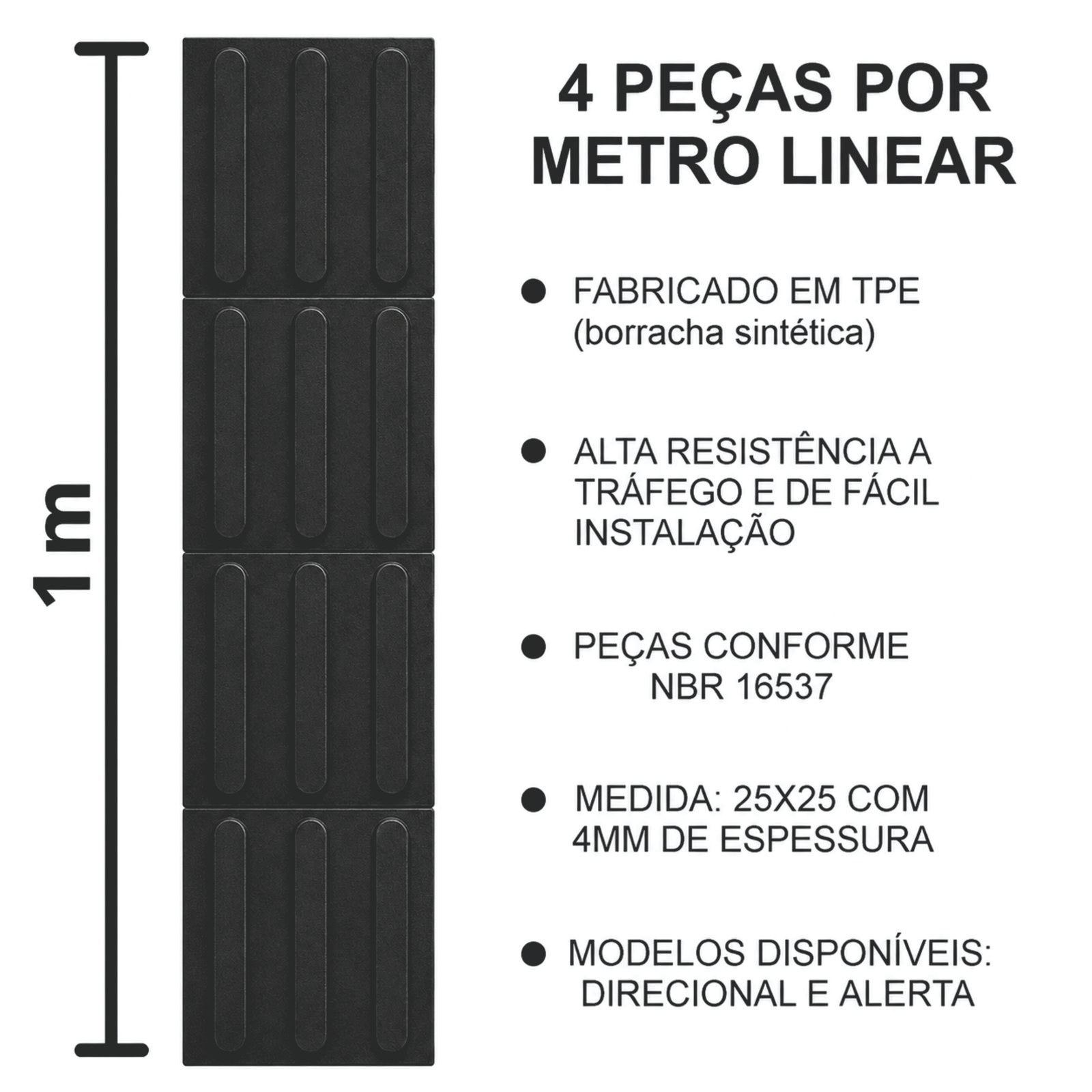 Miniatura 2 de Piso Tátil Direcional Preto 250x250x5 TPE