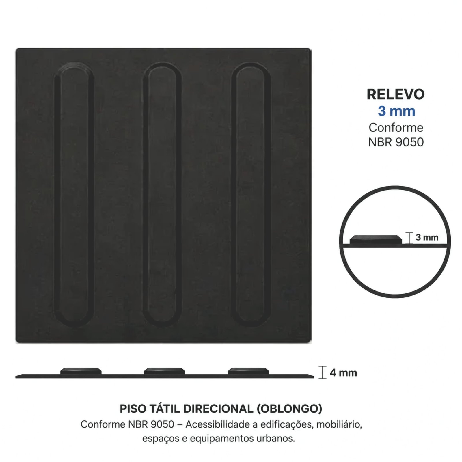 Miniatura 5 de Piso Tátil Direcional Preto 250x250x5 TPE