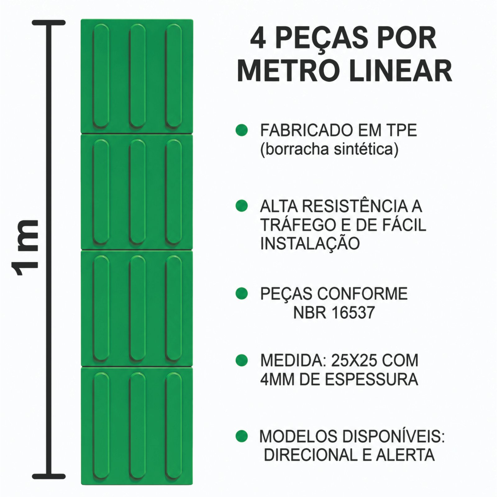 Miniatura 2 de Piso Tátil Direcional Verde 250x250x5 TPE