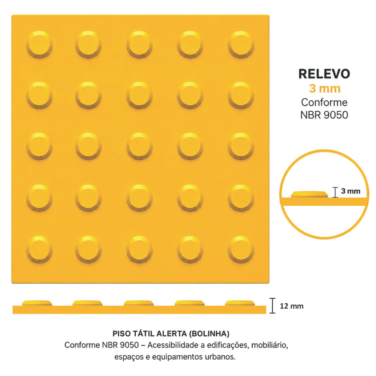 Miniatura 5 de Piso Tátil Alerta Argamassado Amarelo 250x250x12 TPE