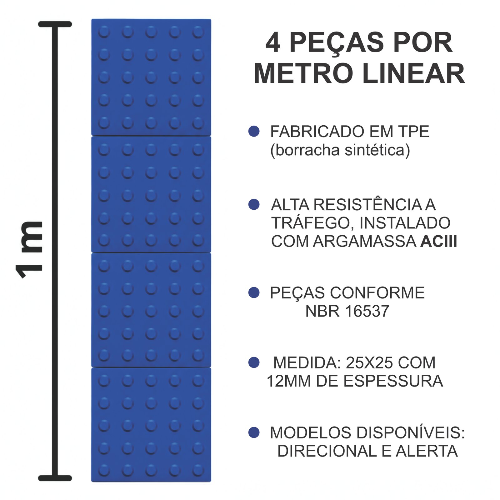Miniatura 2 de Piso Tátil Alerta Argamassado Azul 250x250x12 TPE