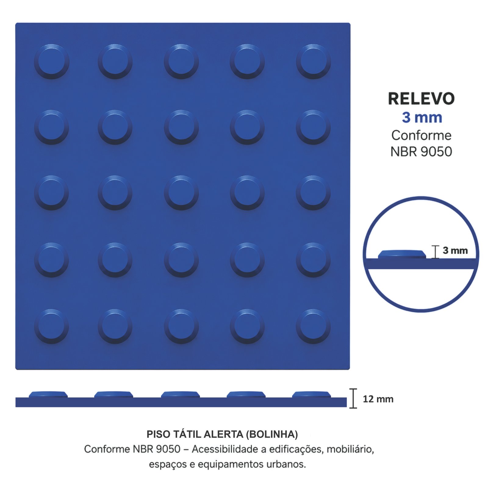 Miniatura 5 de Piso Tátil Alerta Argamassado Azul 250x250x12 TPE