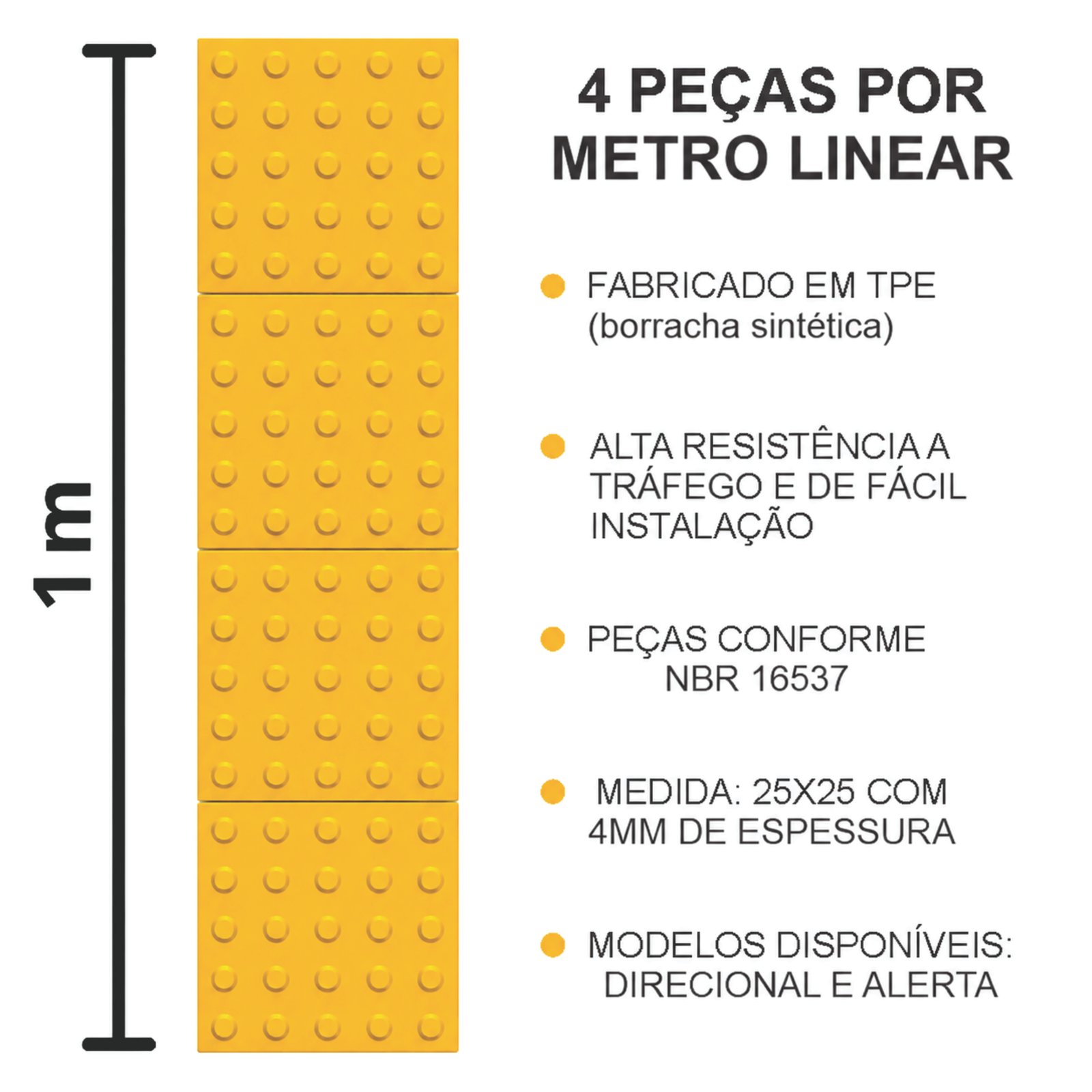 Miniatura 2 de Piso Tátil Alerta Amarelo 250x250x5 TPE