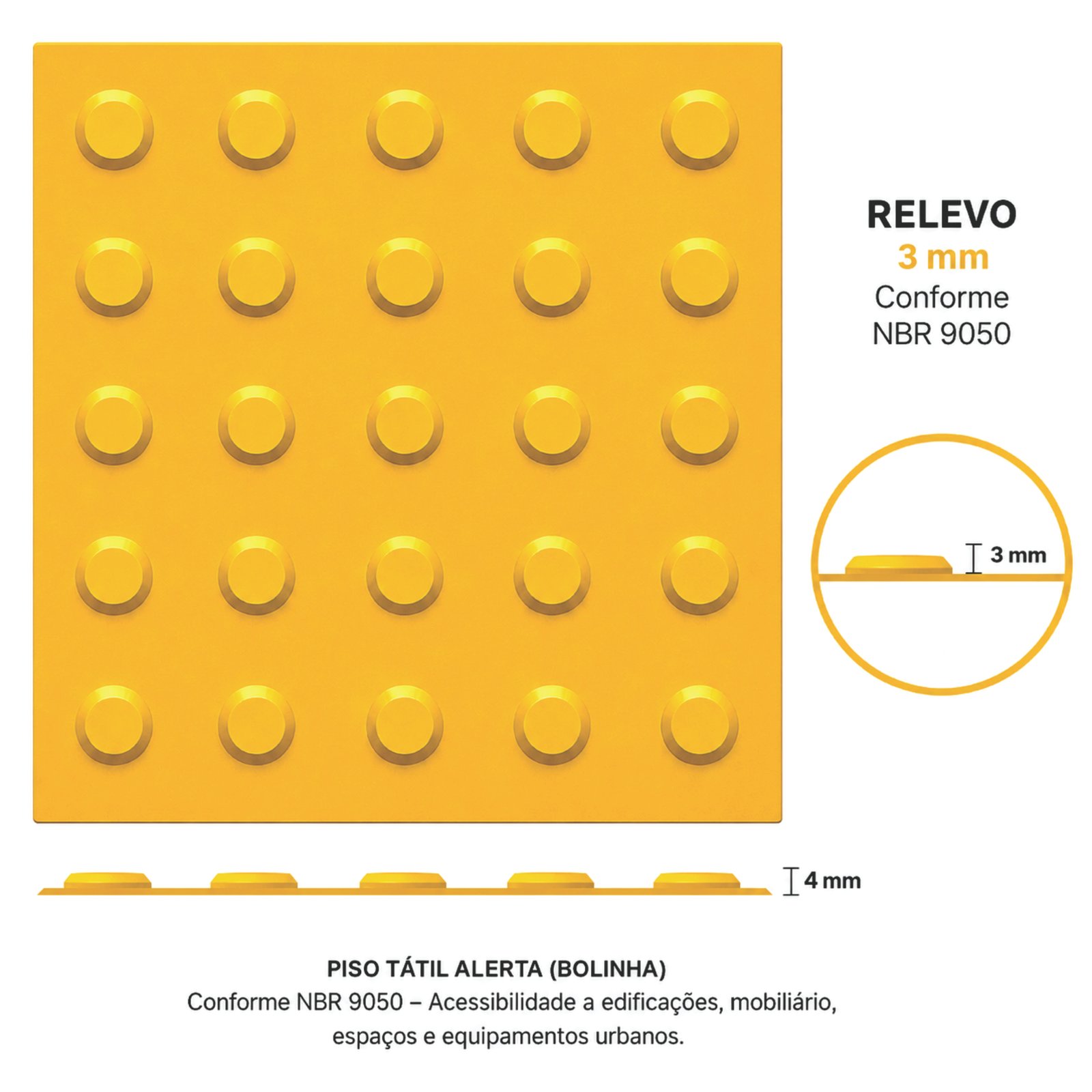 Miniatura 5 de Piso Tátil Alerta Amarelo 250x250x5 TPE