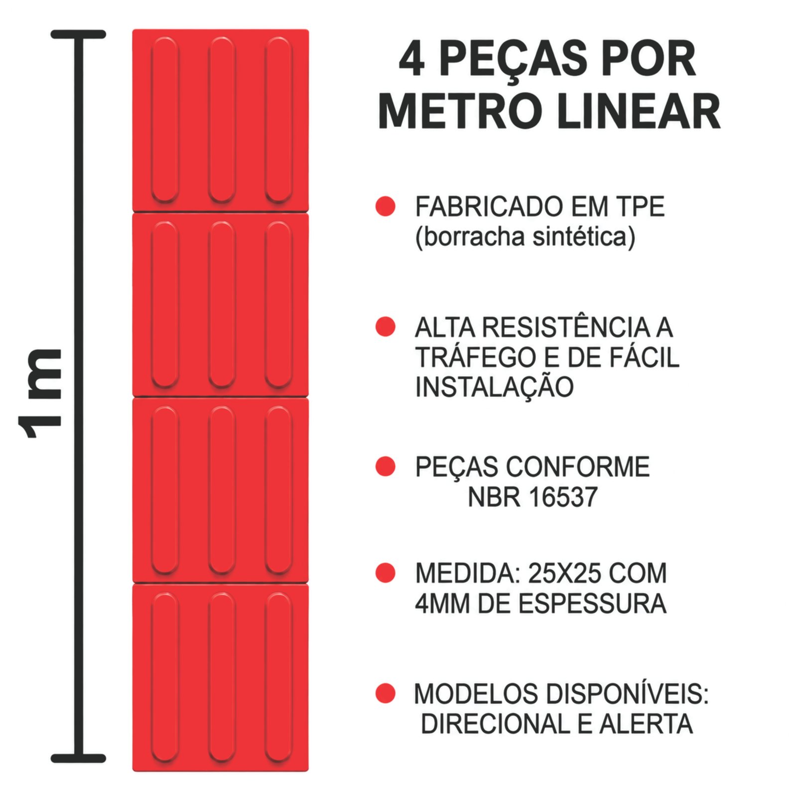 Miniatura 2 de Piso Tátil Direcional Vermelho 250x250x5 TPE
