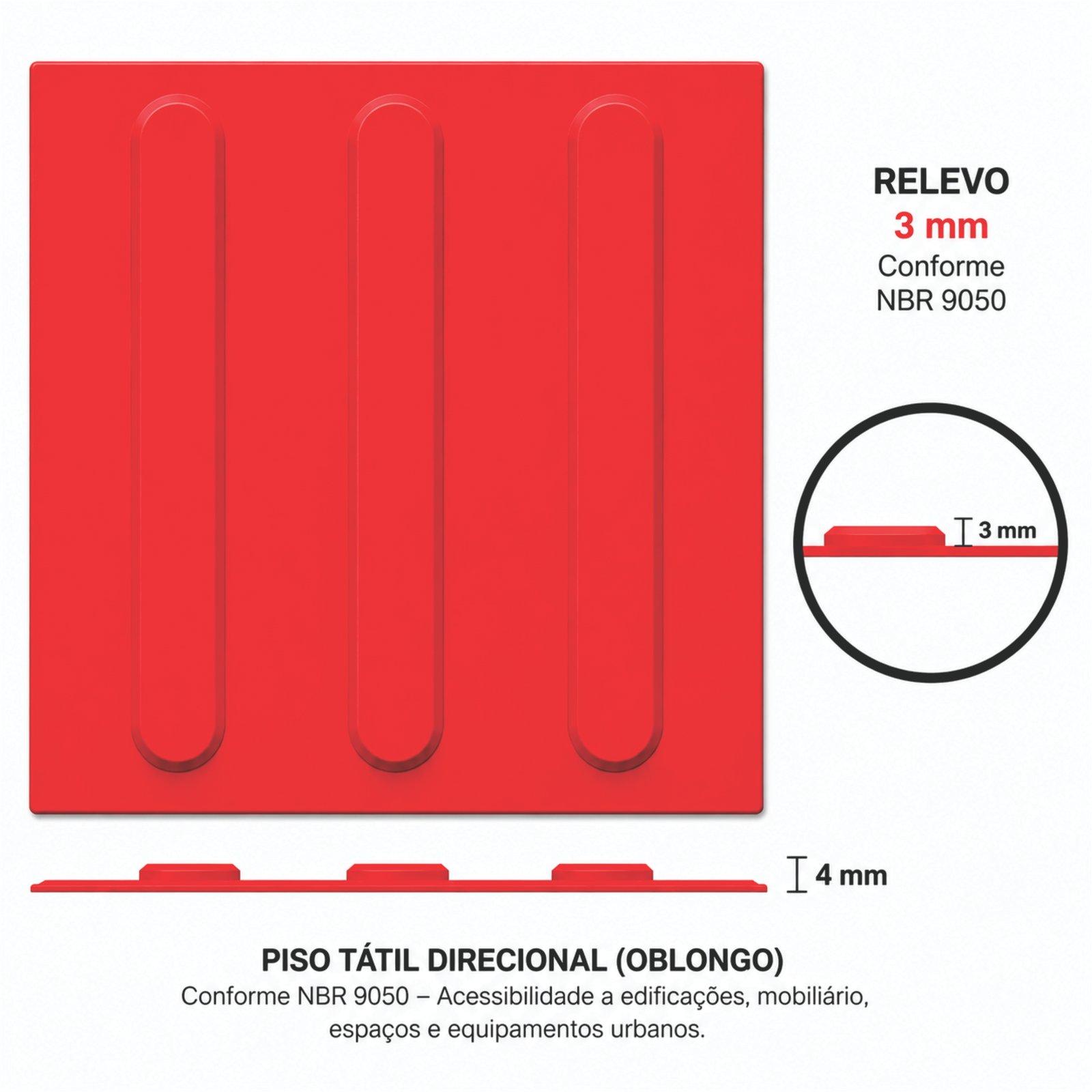 Miniatura 5 de Piso Tátil Direcional Vermelho 250x250x5 TPE