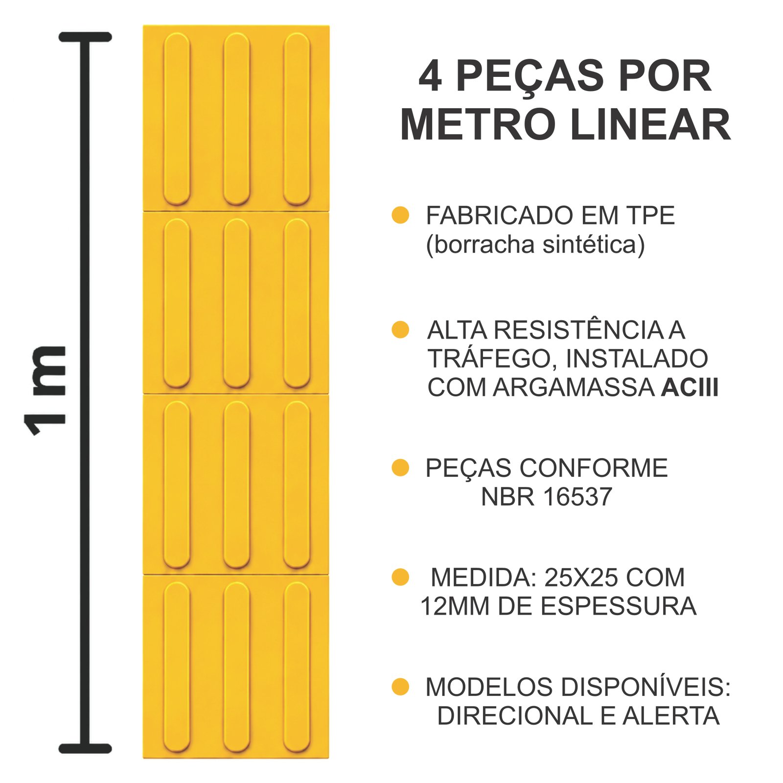 Miniatura 2 de Piso Tátil Direcional Argamassado Amarelo 250x250x12 TPE