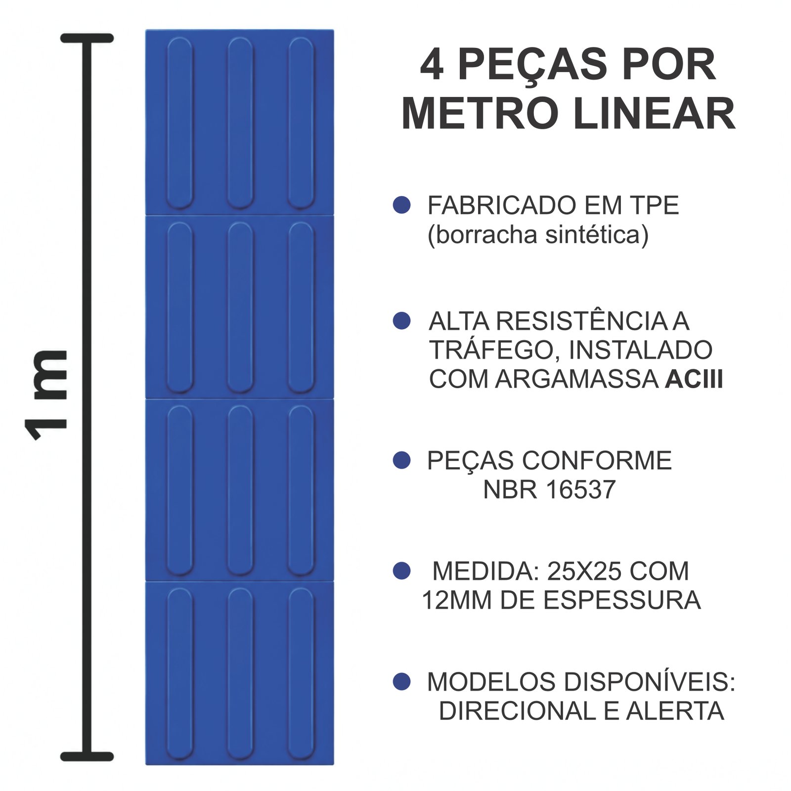 Miniatura 2 de Piso Tátil Direcional Argamassado Azul 250x250x12 TPE