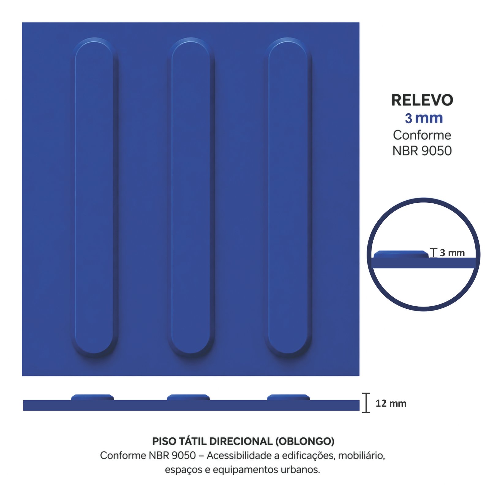 Miniatura 5 de Piso Tátil Direcional Argamassado Azul 250x250x12 TPE