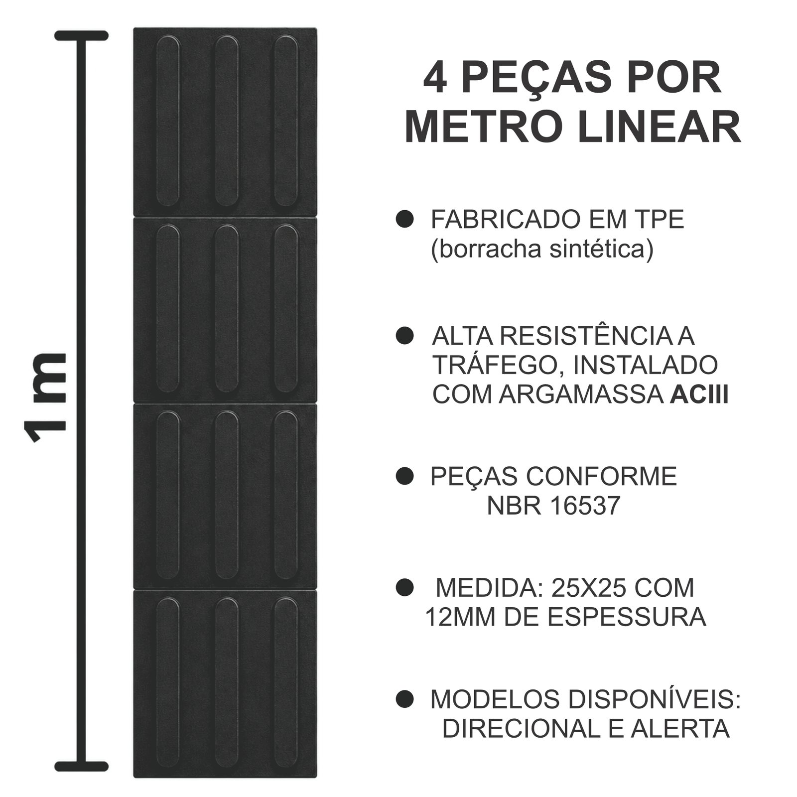 Miniatura 2 de Piso Tátil Direcional Argamassado Preto 250x250x12 TPE