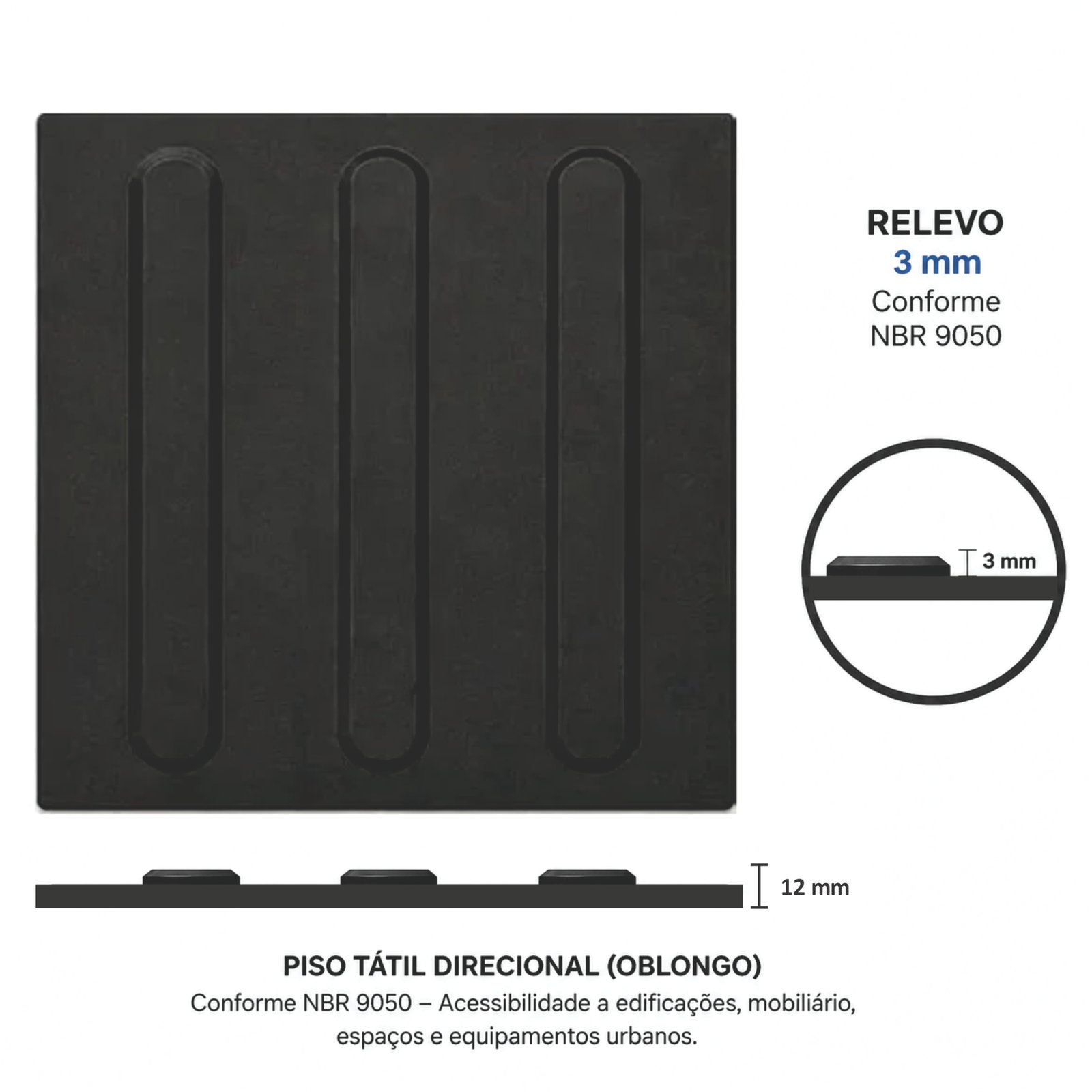 Miniatura 5 de Piso Tátil Direcional Argamassado Preto 250x250x12 TPE