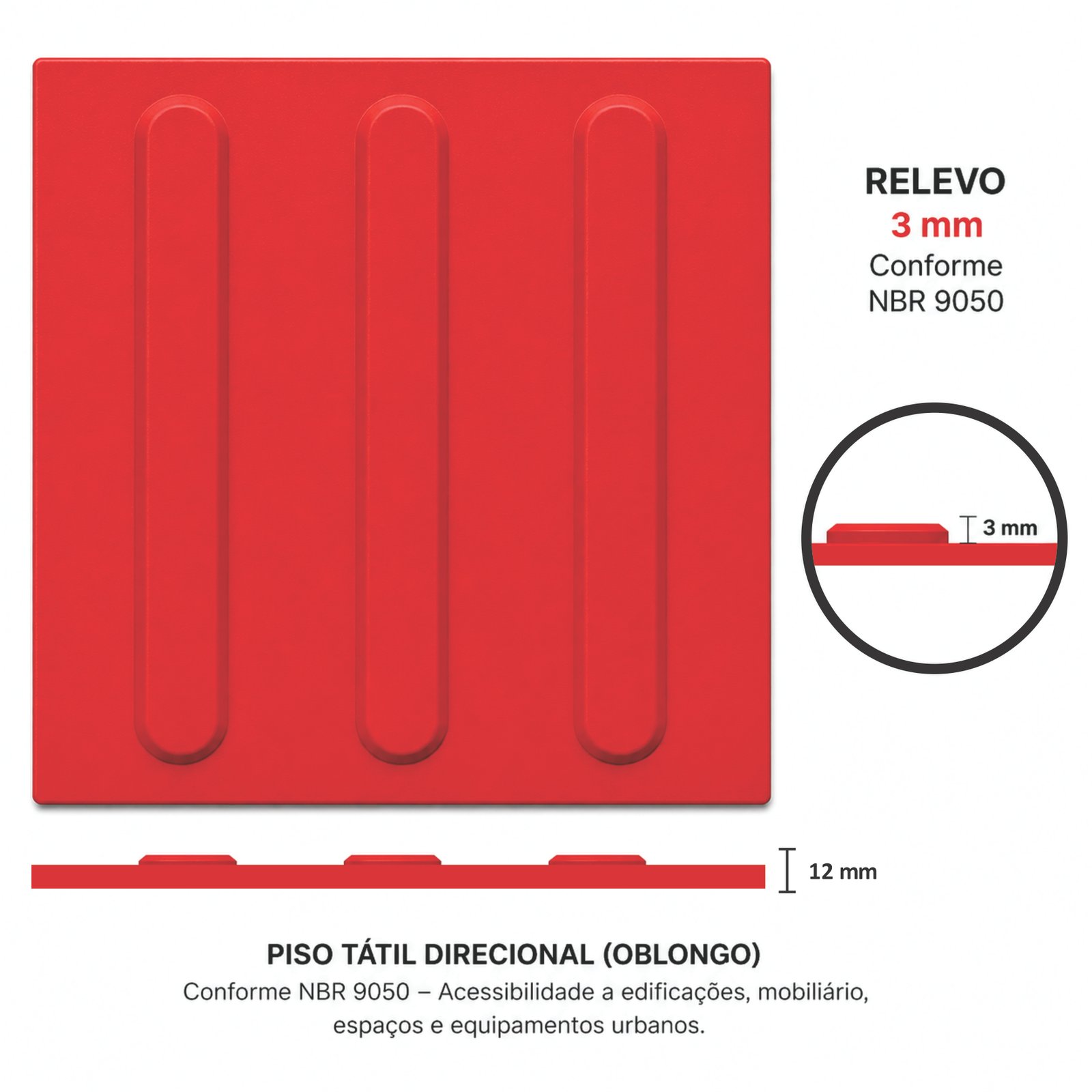 Miniatura 5 de Piso Tátil Direcional Argamassado Vermelho 250x250x12 TPE