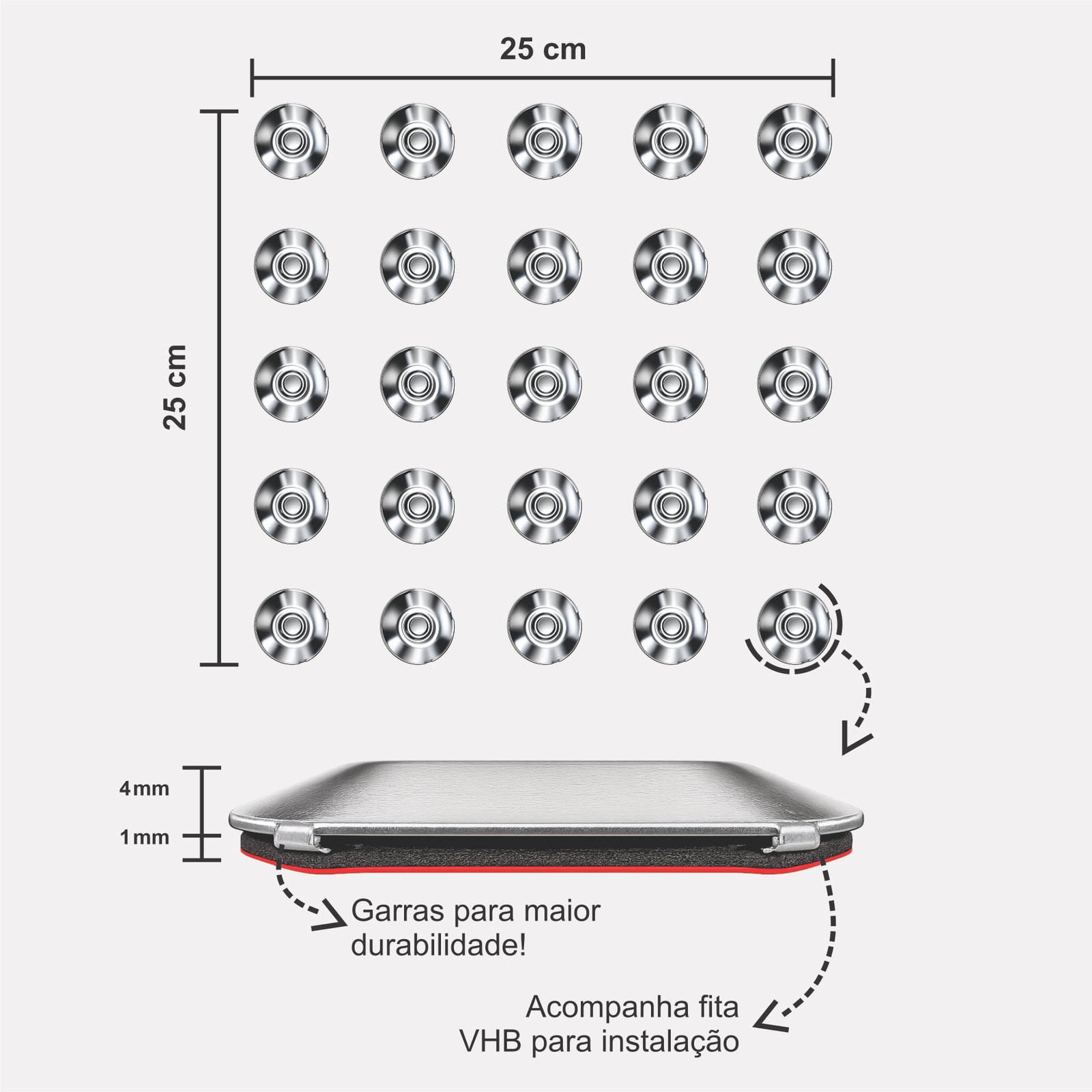 Miniatura 2 de Elemento Tátil Alerta 28mm Inox Frisado Adesivado