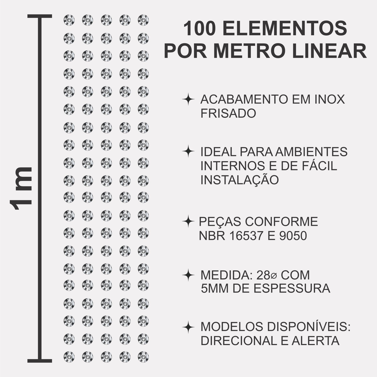 Miniatura 6 de Elemento Tátil Alerta 28mm Inox Frisado Adesivado