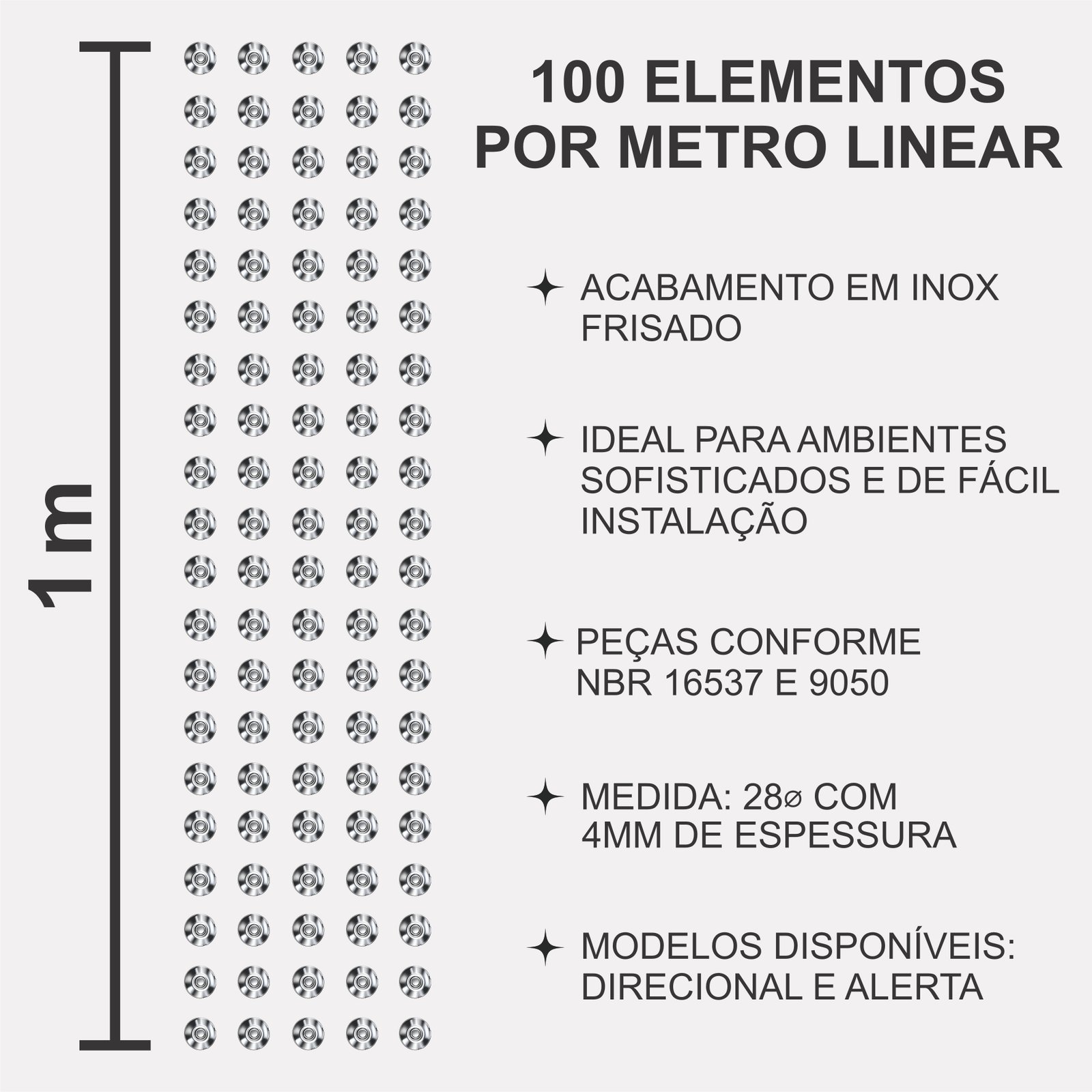Miniatura 6 de Elemento Tátil Alerta 28mm Inox Frisado Parafusado