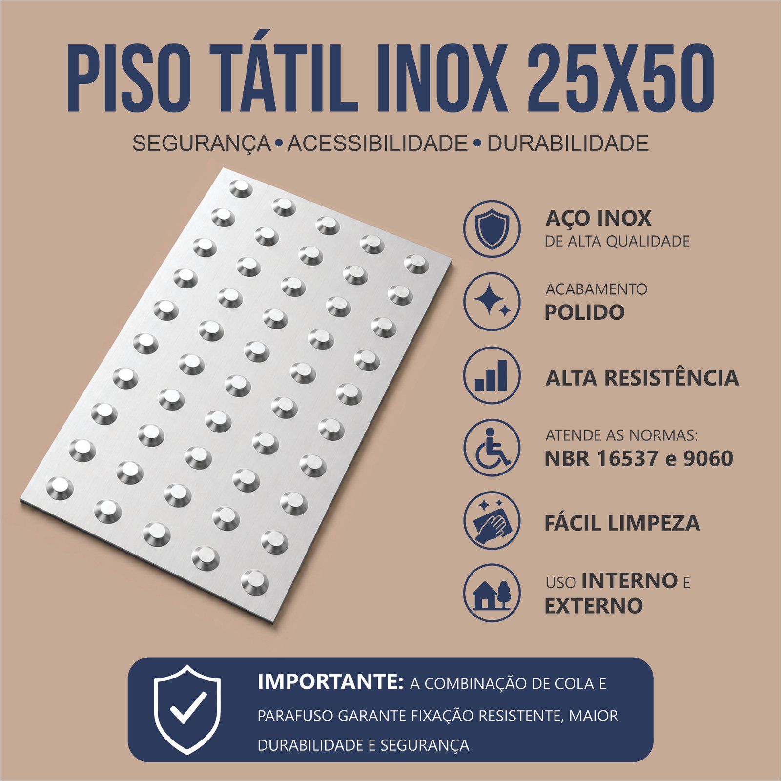 Miniatura 2 de Piso Tátil Alerta Inox Em Placa 25x50 Cm 