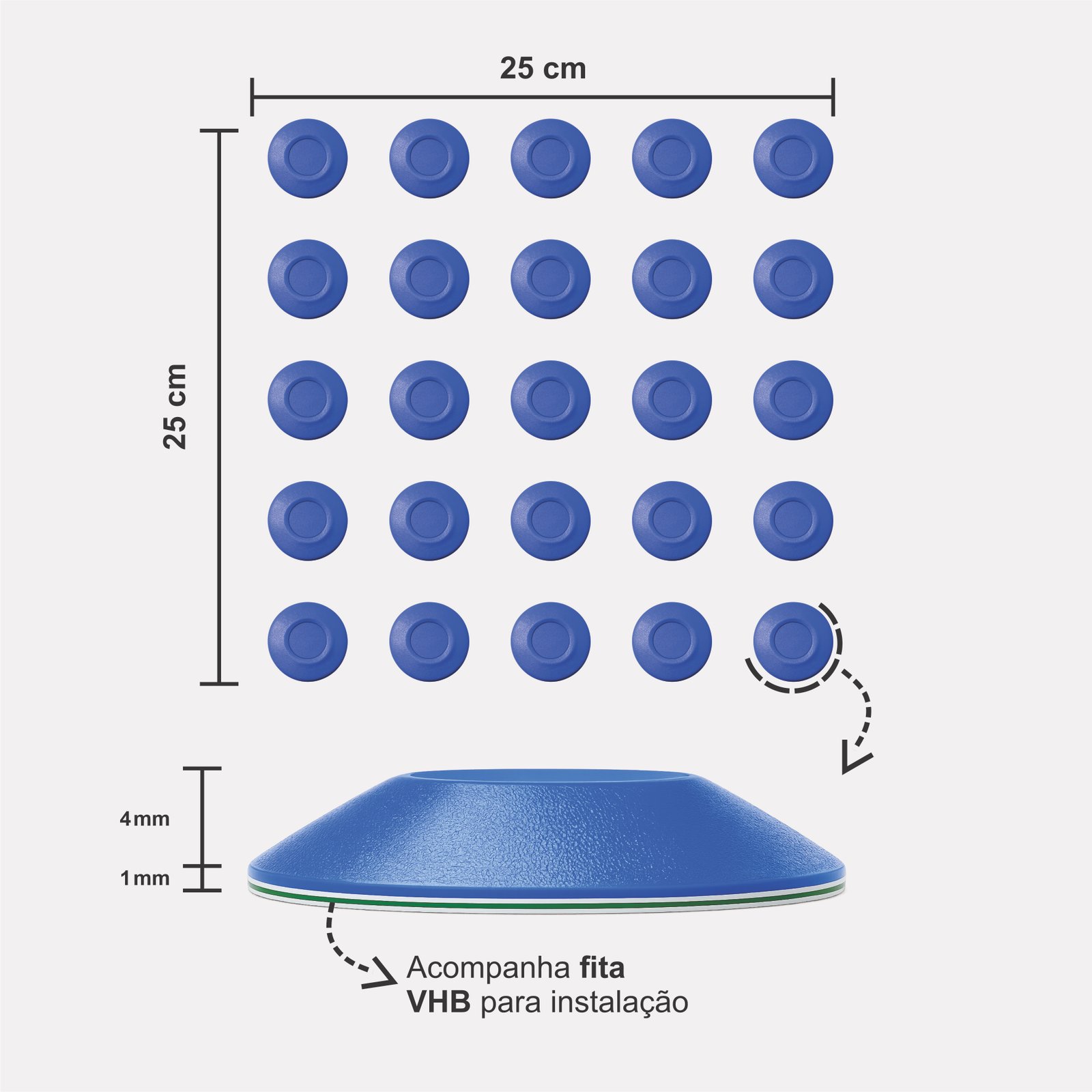 Miniatura 2 de Elemento Tátil Alerta 27mm Colorido Azul Adesivado