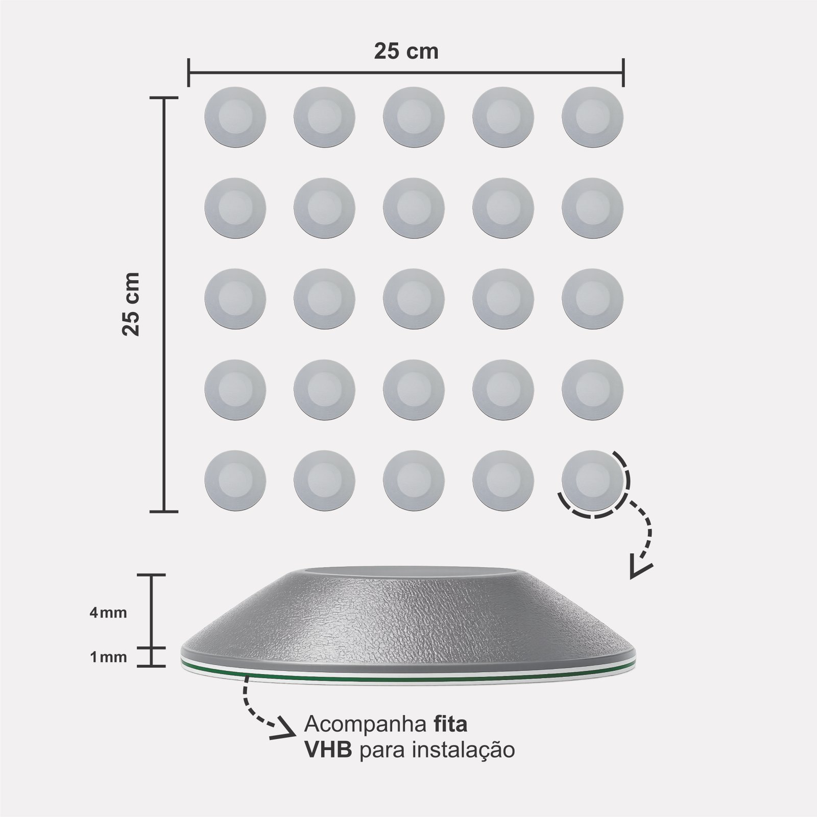 Miniatura 2 de Elemento Tátil Alerta 27mm Colorido Cinza Adesivado