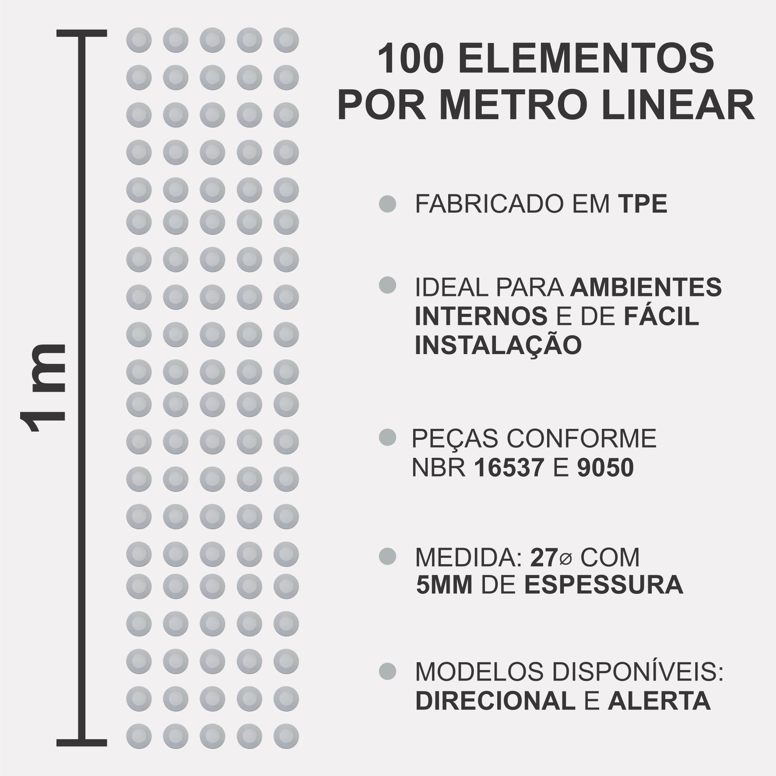 Miniatura 3 de Elemento Tátil Alerta 27mm Colorido Cinza Adesivado