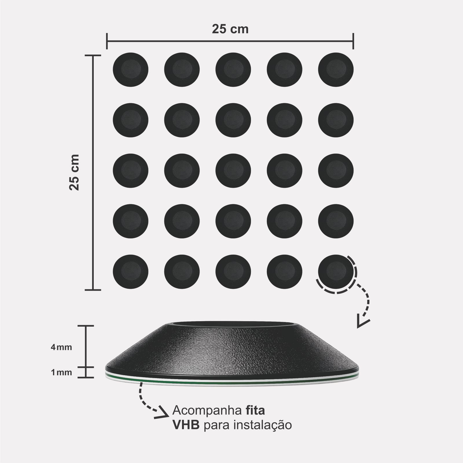 Miniatura 2 de Elemento Tátil Alerta 27mm Colorido Preto Adesivado