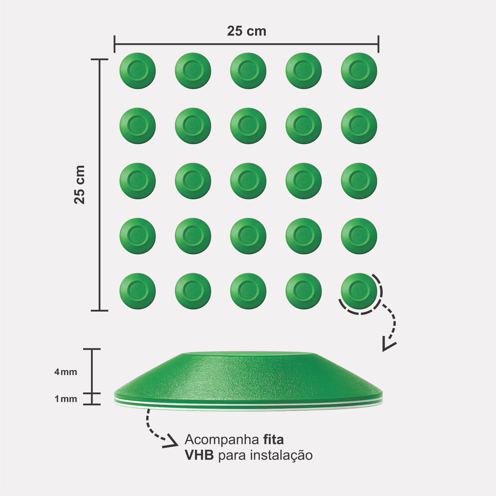 Miniatura 2 de Elemento Tátil Alerta 27mm Colorido Verde Adesivado