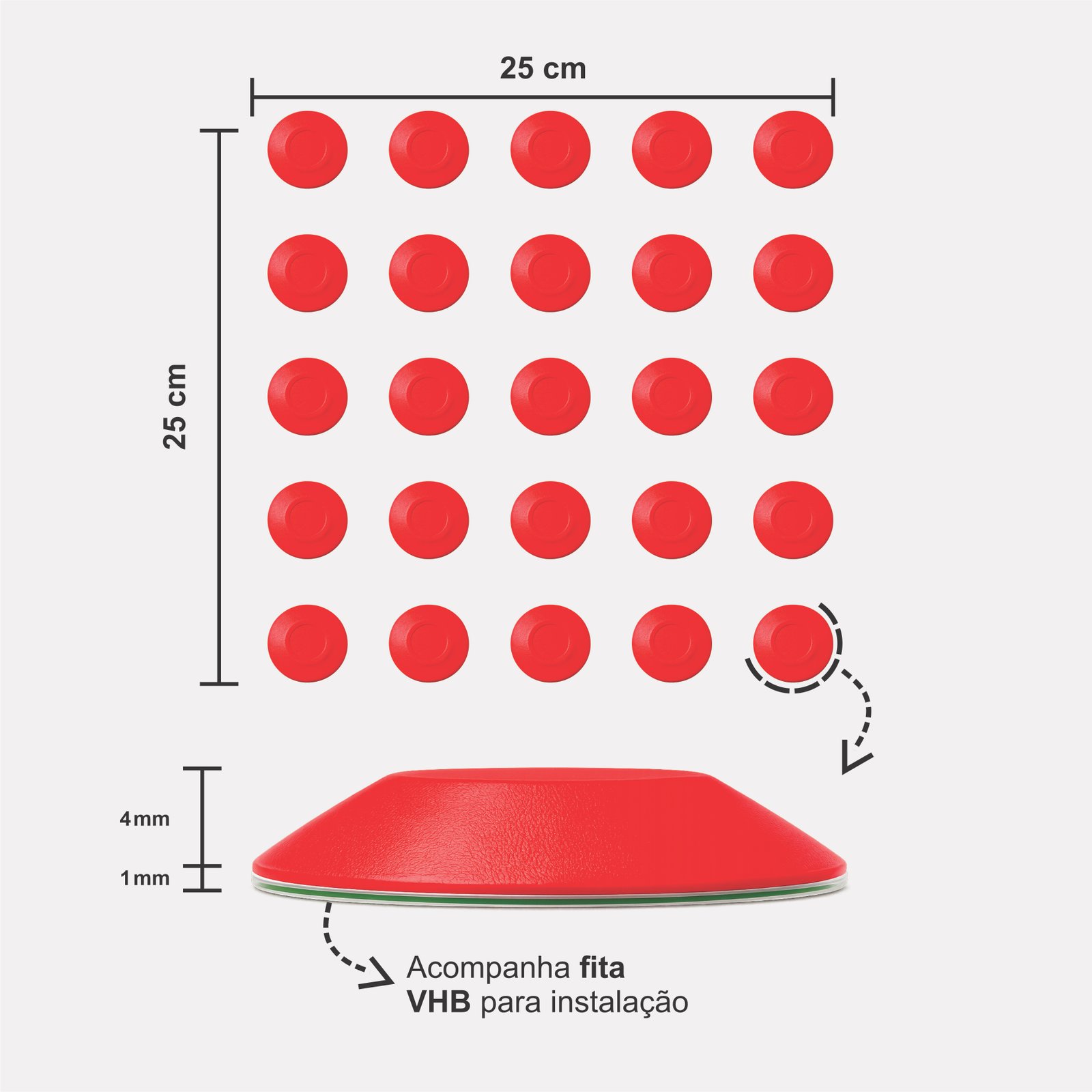 Miniatura 2 de Elemento Tátil Alerta 27mm Colorido Vermelho Adesivado