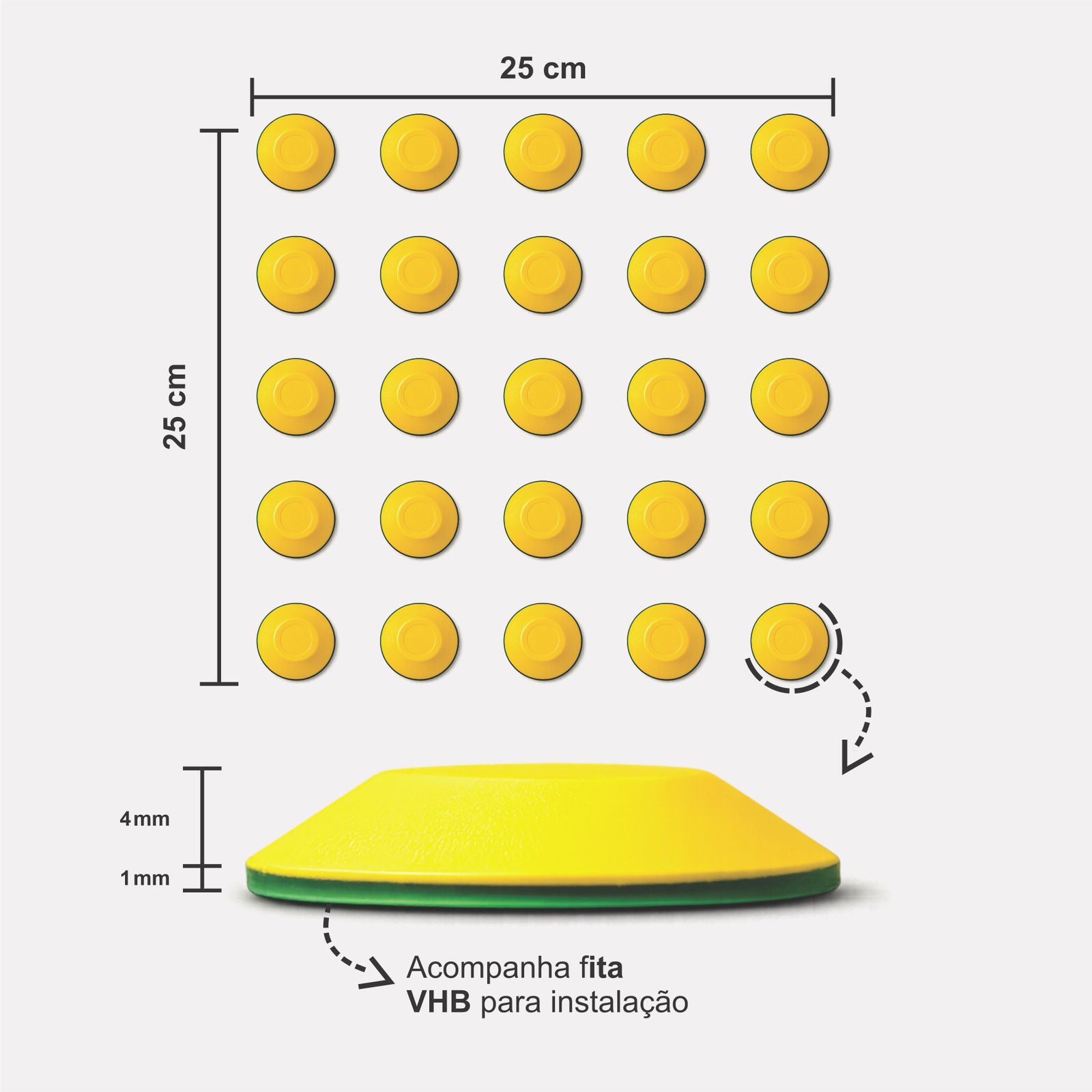 Miniatura 2 de Elemento Tátil Alerta 27mm Colorido Amarelo Adesivado
