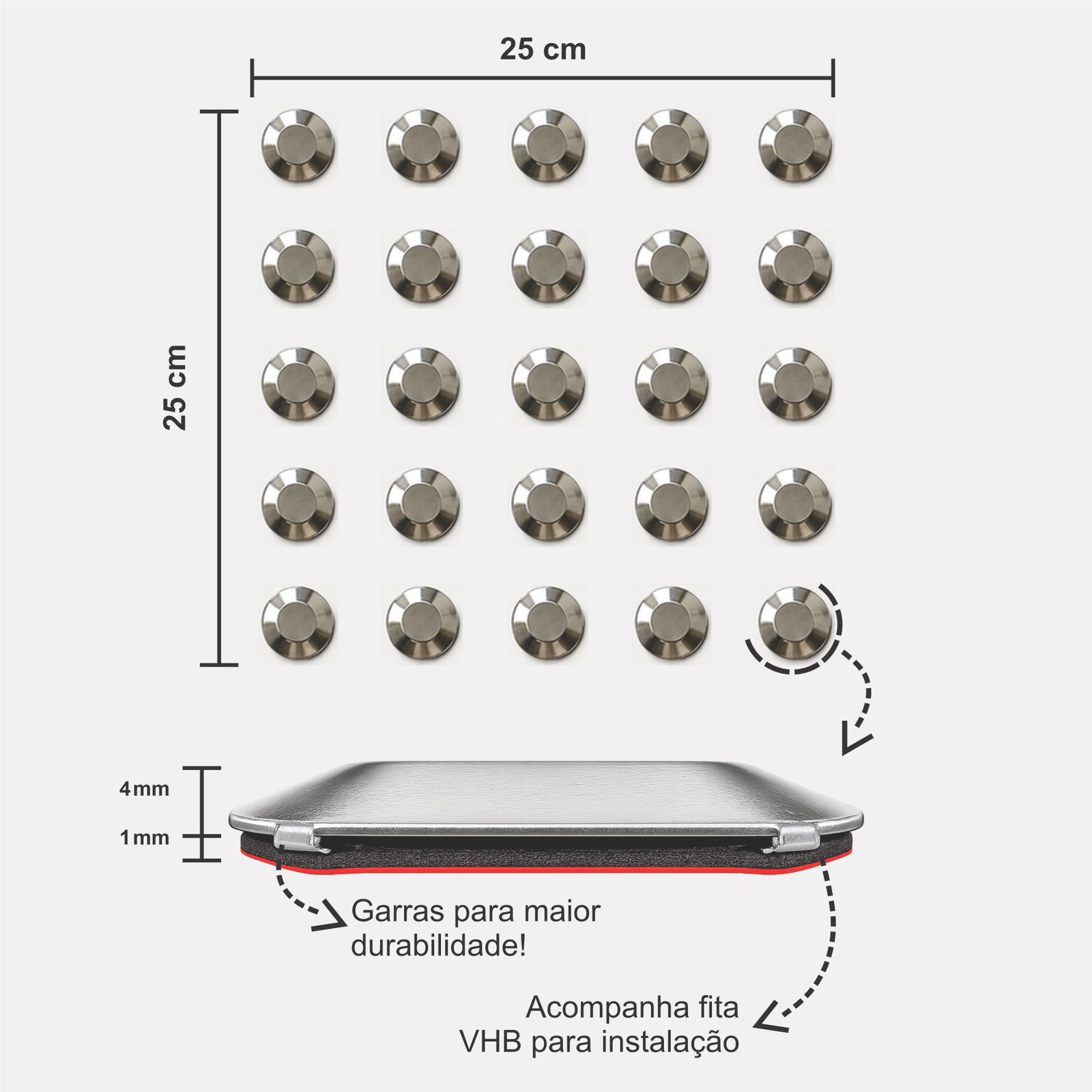 Miniatura 2 de Elemento Tátil Alerta 28mm Inox 304 Liso Adesivado 