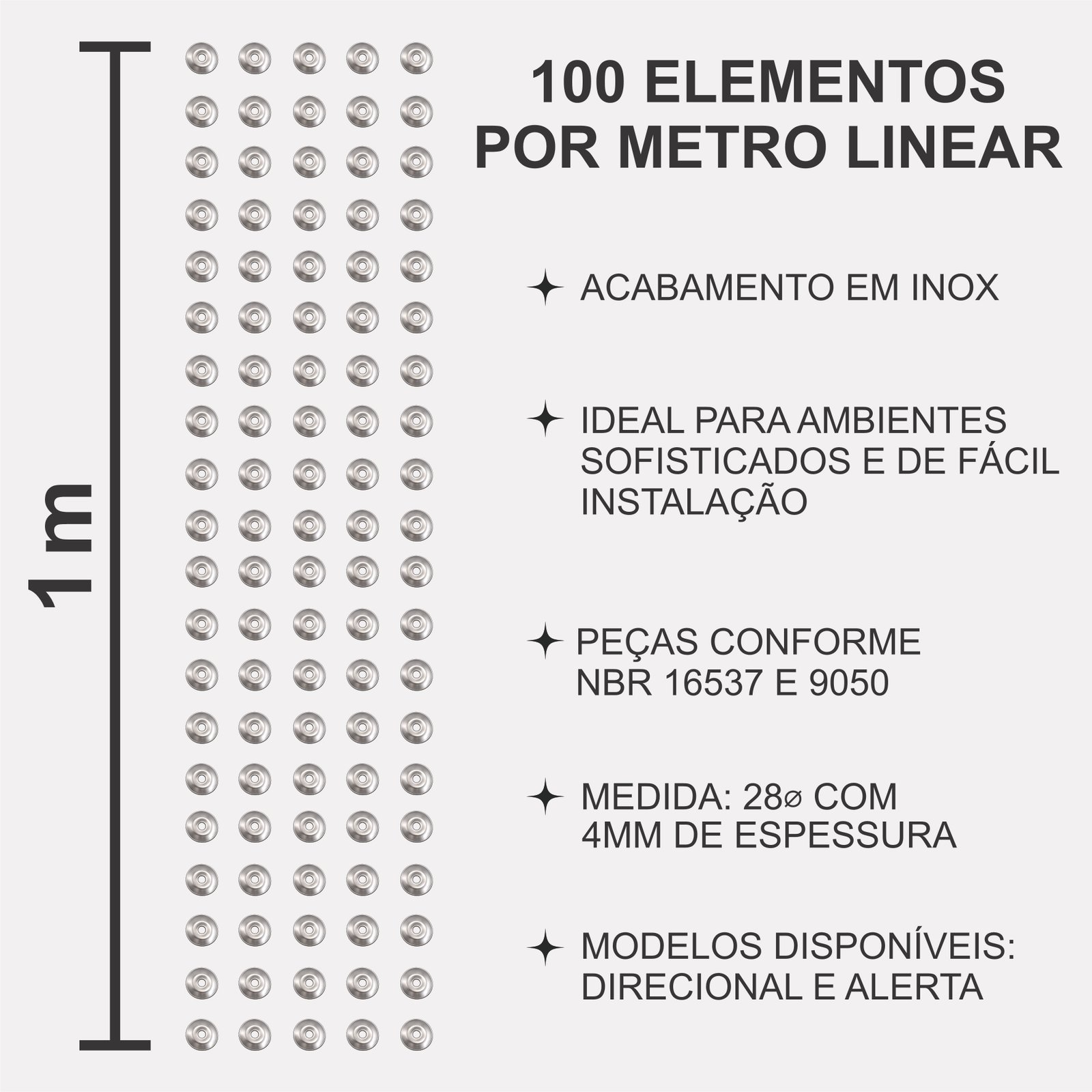 Miniatura 3 de Elemento Tátil Alerta 28mm Inox 304 Liso Parafusado